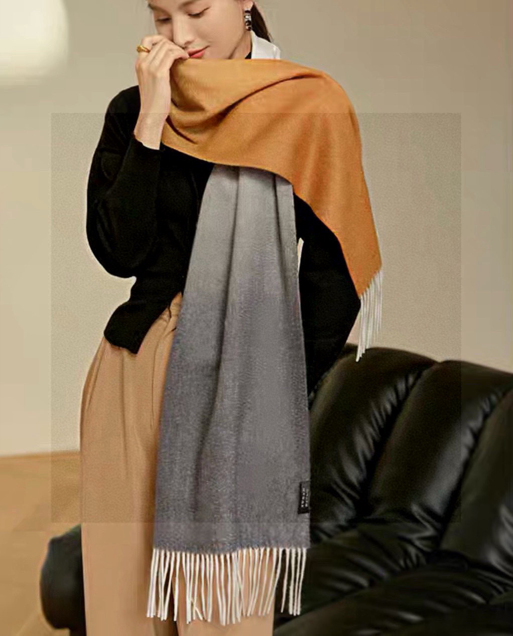 وشاح هيرميس متدرج الألوان من الكشمير الفاخر، تصميم عصري أنيق