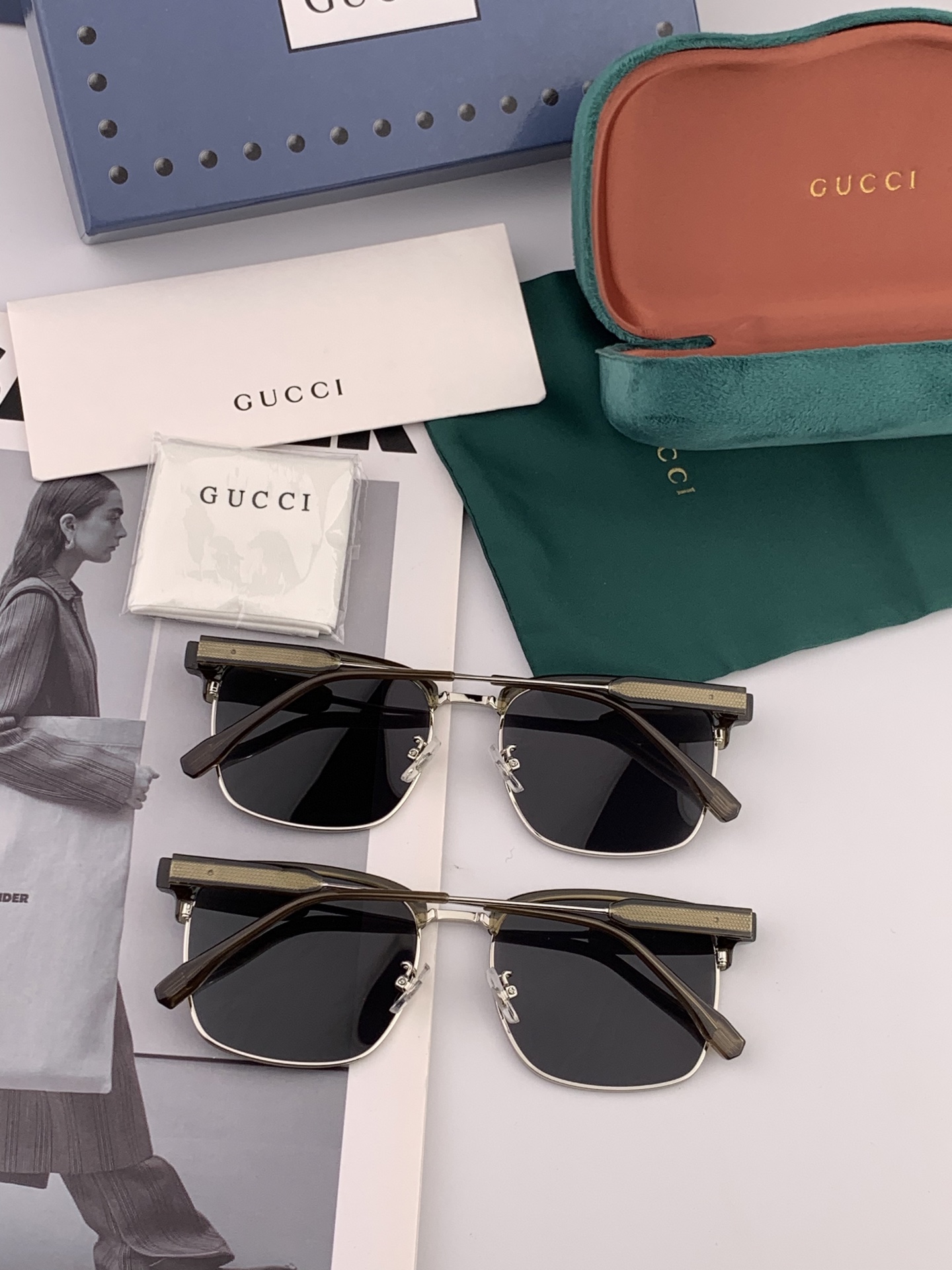 🔺 【GUCCI-偏光太阳镜】2025开春新款 潮流爆款 时尚方框偏光太阳镜 高品质 佩戴舒适 网红潮款