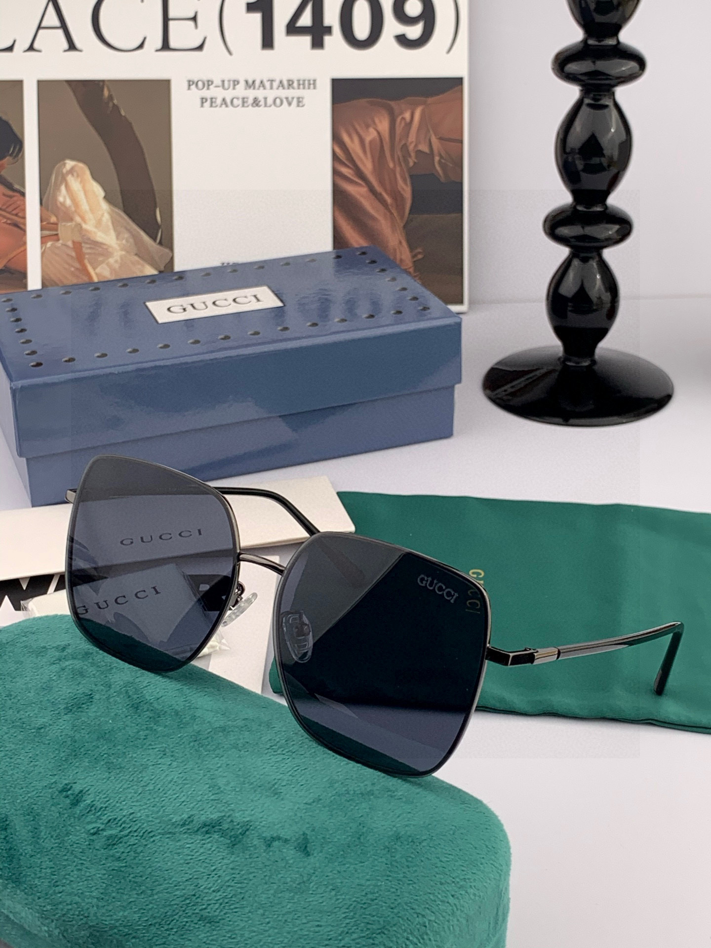        GUCCI 男款炫彩飞行员偏光太阳镜 ❤️材质：高清尼龙加厚卡槽高清偏光镜片 🌹无边框镜架