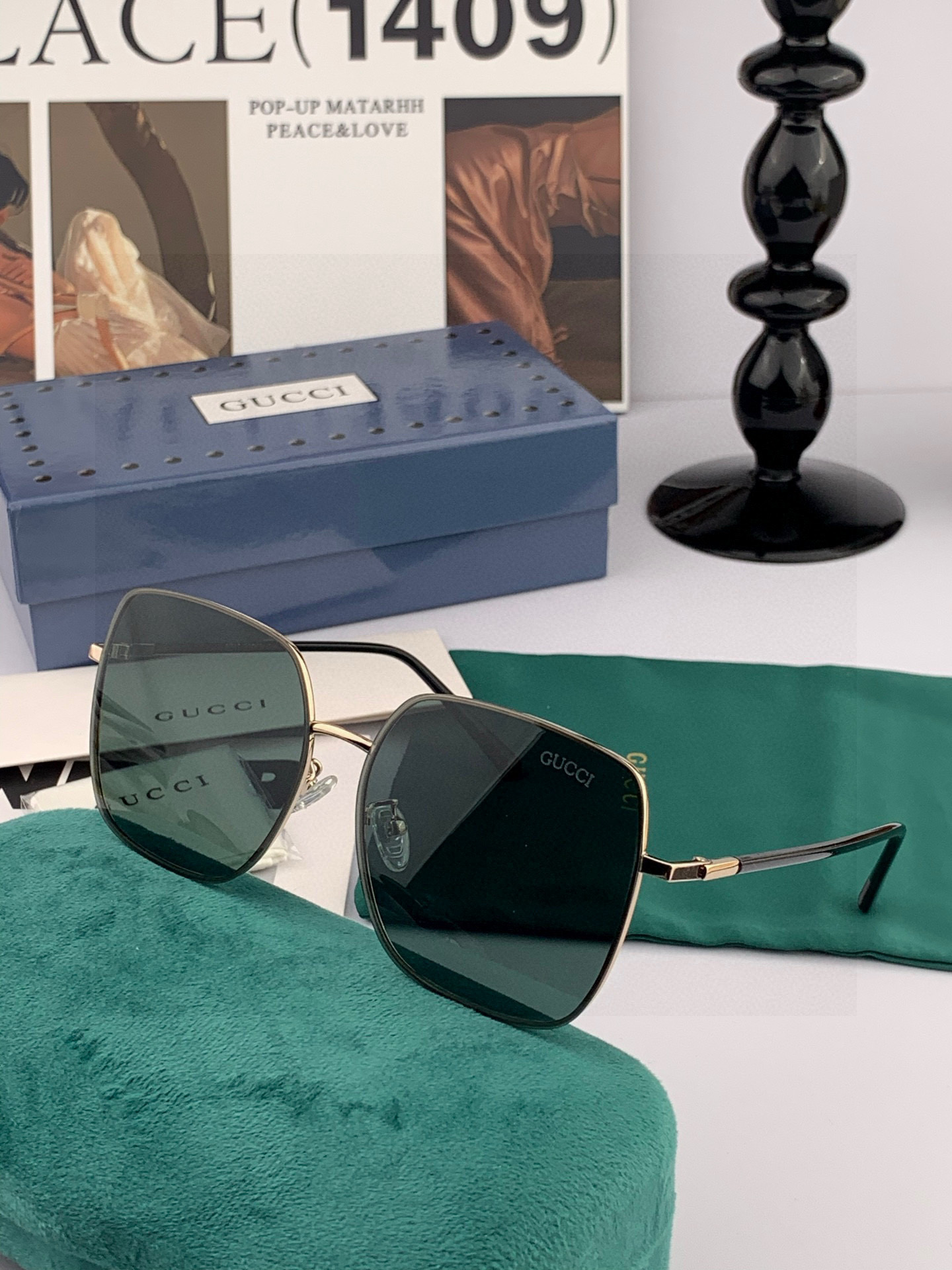        GUCCI 男款炫彩飞行员偏光太阳镜 ❤️材质：高清尼龙加厚卡槽高清偏光镜片 🌹无边框镜架