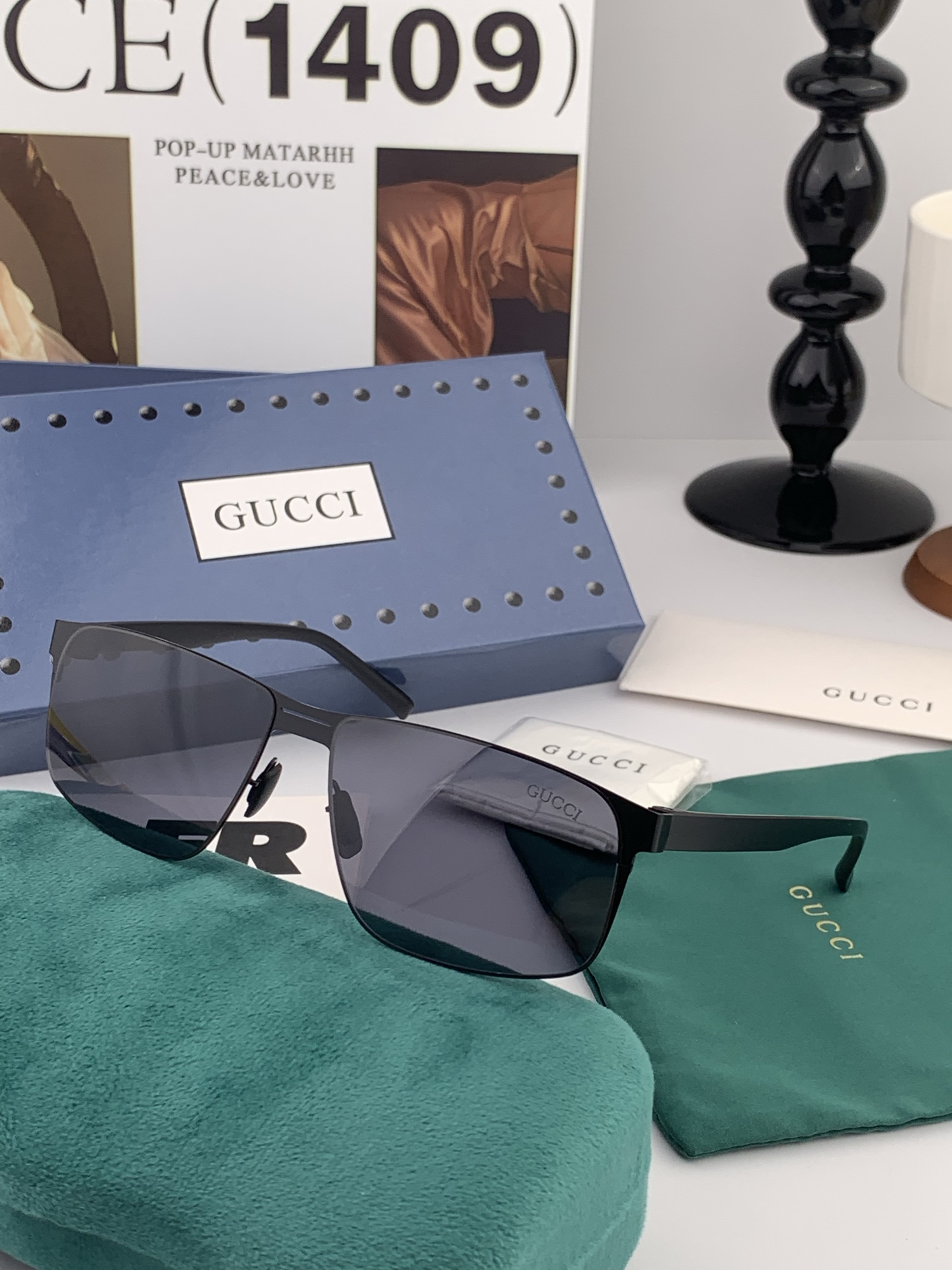         GUCCI 男款炫彩飞行员偏光太阳镜 ❤️材质：高清尼龙加厚卡槽高清偏光镜片 🌹无边框镜