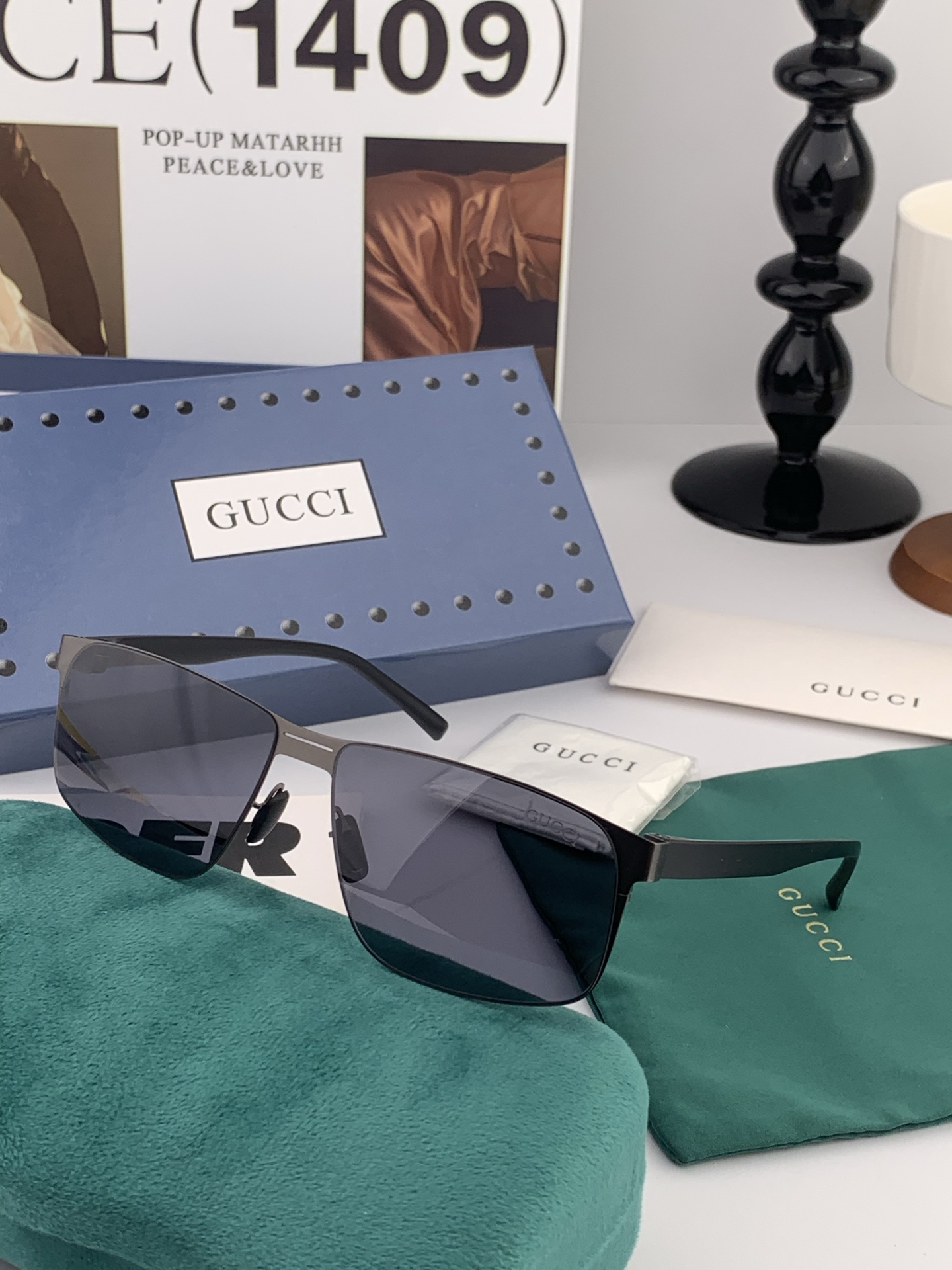         GUCCI 男款炫彩飞行员偏光太阳镜 ❤️材质：高清尼龙加厚卡槽高清偏光镜片 🌹无边框镜