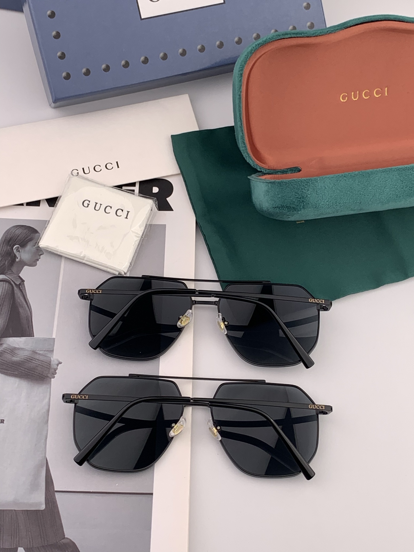         GUCCI 男款炫彩飞行员偏光太阳镜 ❤️材质：高清尼龙加厚卡槽高清偏光镜片 🌹无边框镜