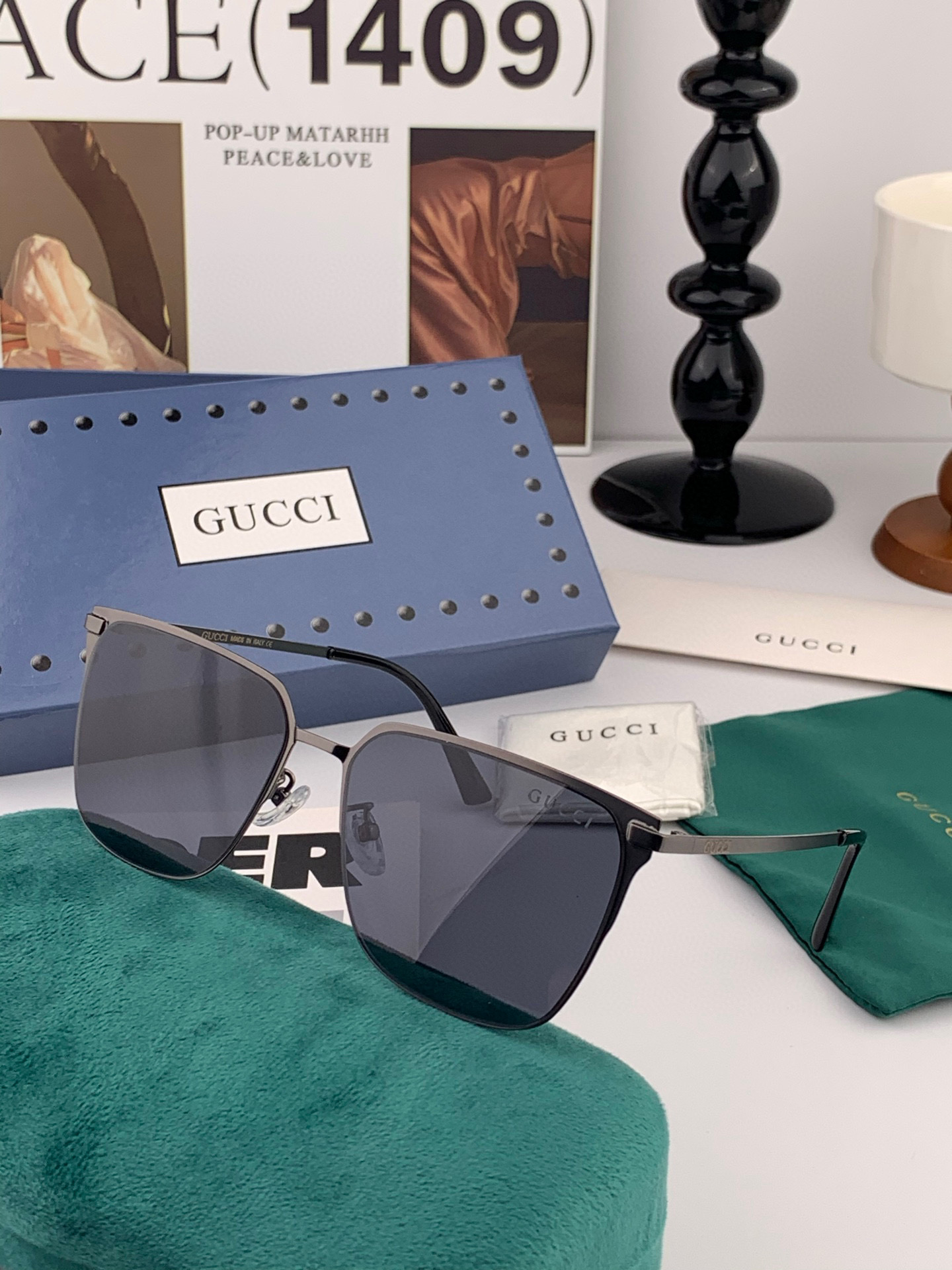        GUCCI 男款炫彩飞行员偏光太阳镜 ❤️材质：高清尼龙加厚卡槽高清偏光镜片 🌹无边框镜架