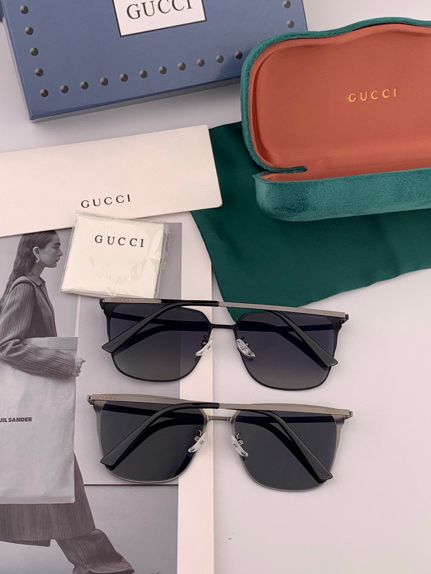        GUCCI 男款炫彩飞行员偏光太阳镜 ❤️材质：高清尼龙加厚卡槽高清偏光镜片 🌹无边框镜架