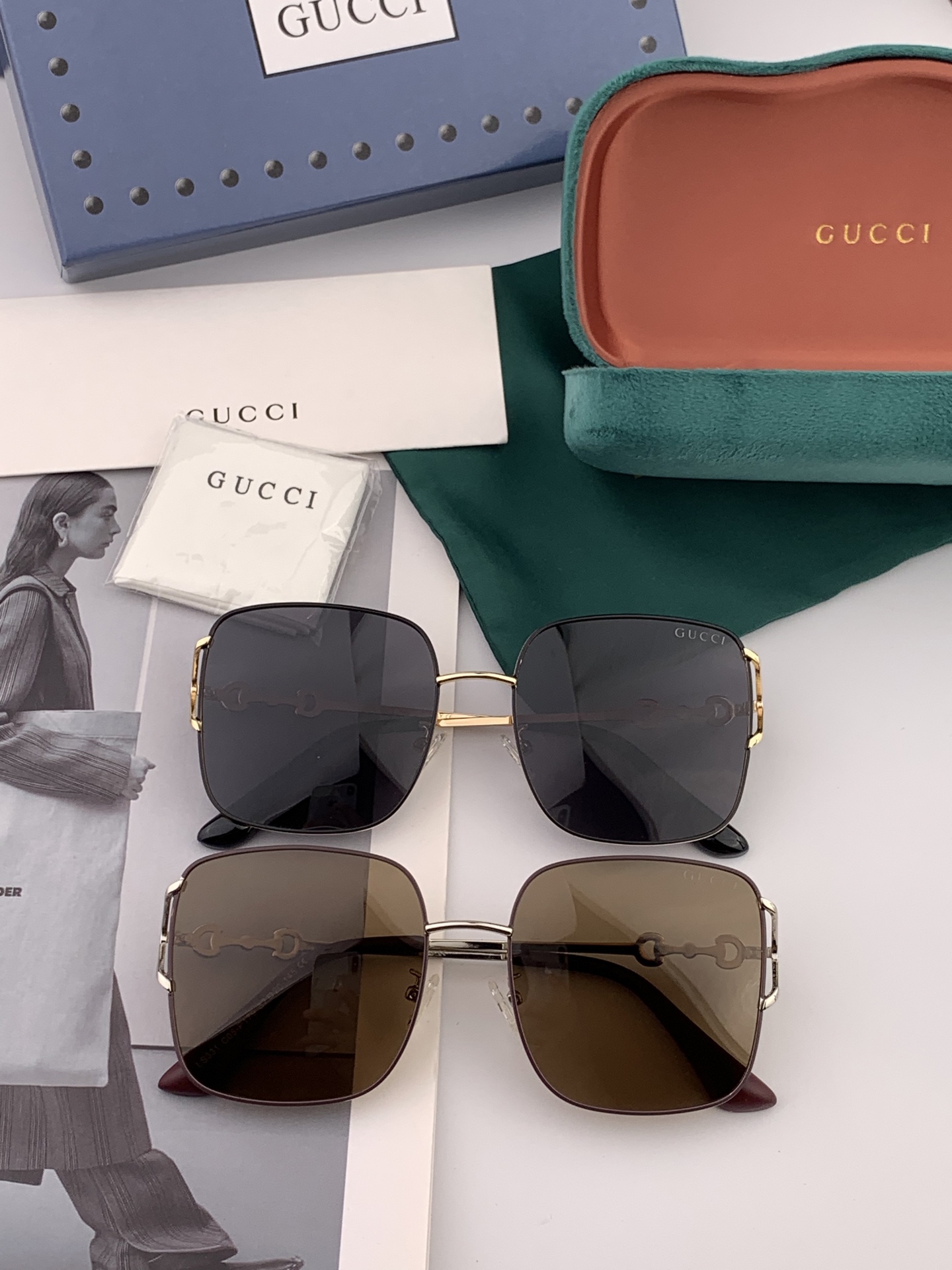  GUCCI 开春新款 最新款方框太阳镜 各路网红纷纷带起气场满分‼️ 俏皮甜美.上脸效果更佳.金属质感