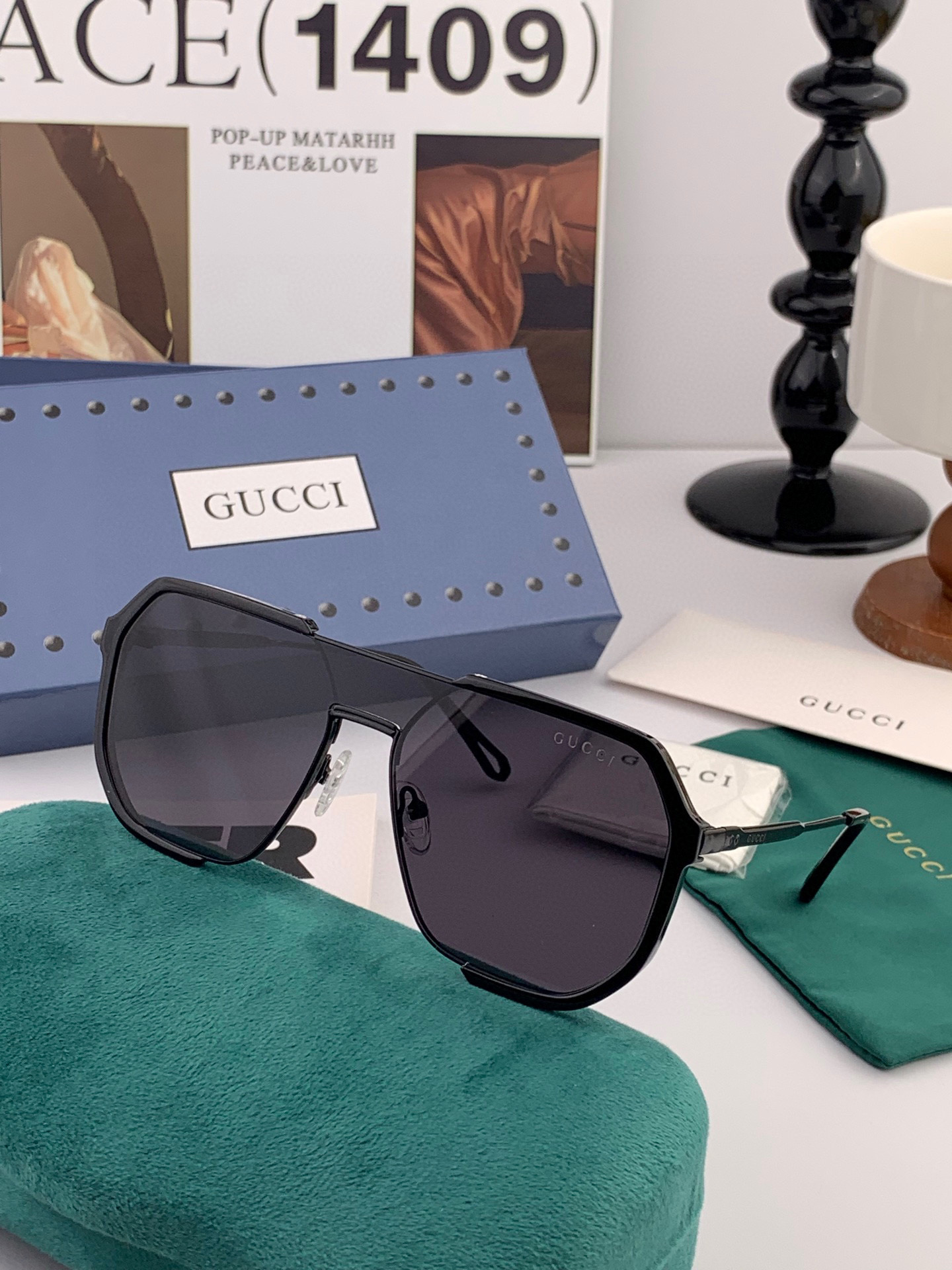   Gucci古奇 新款连体驶驾镜墨镜出行必众备多明星同款 太阳镜 男女太士阳镜飞行  型号：G011