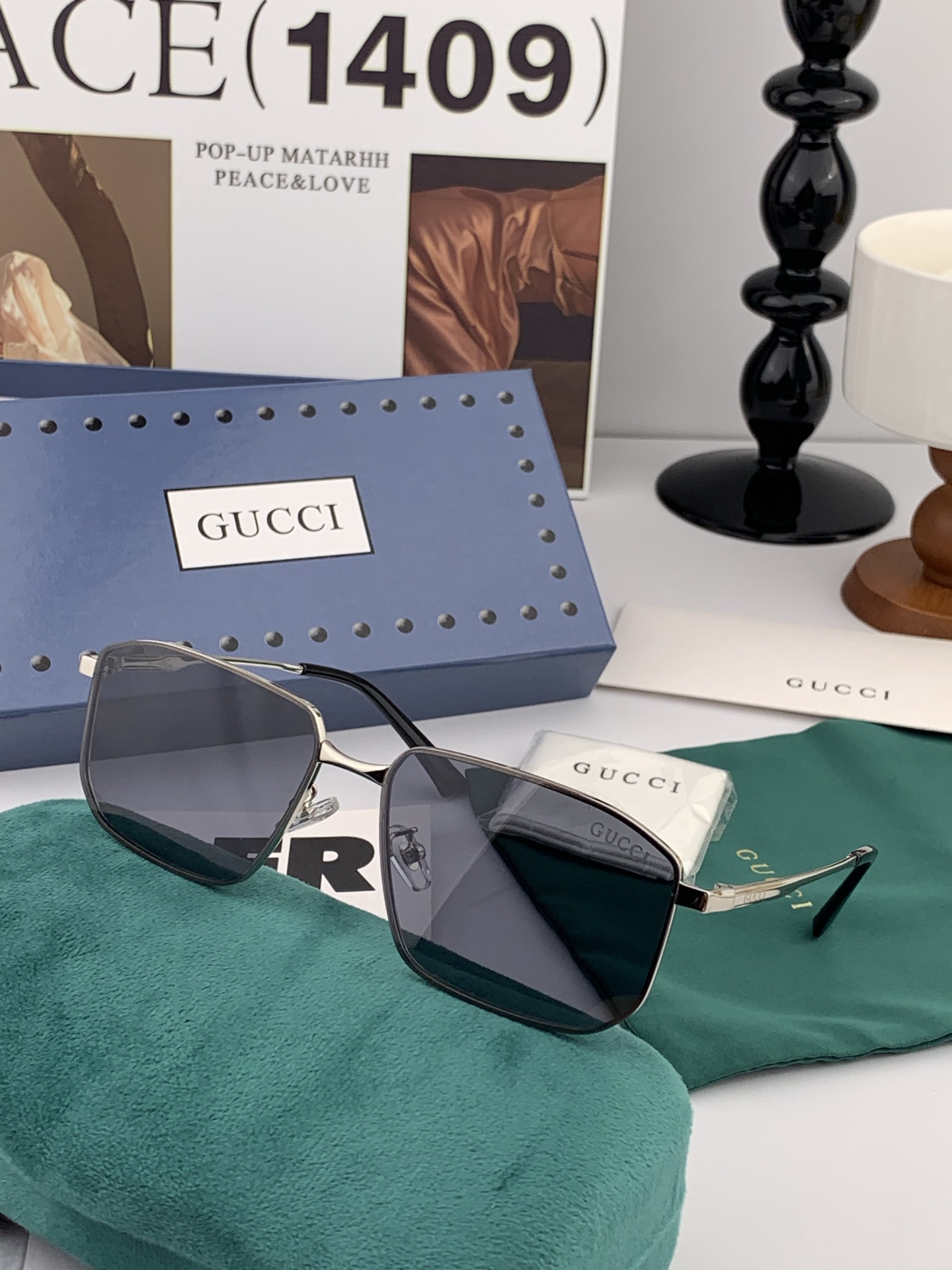         GUCCI 男款炫彩飞行员偏光太阳镜 ❤️材质：高清尼龙加厚卡槽高清偏光镜片 🌹无边框镜