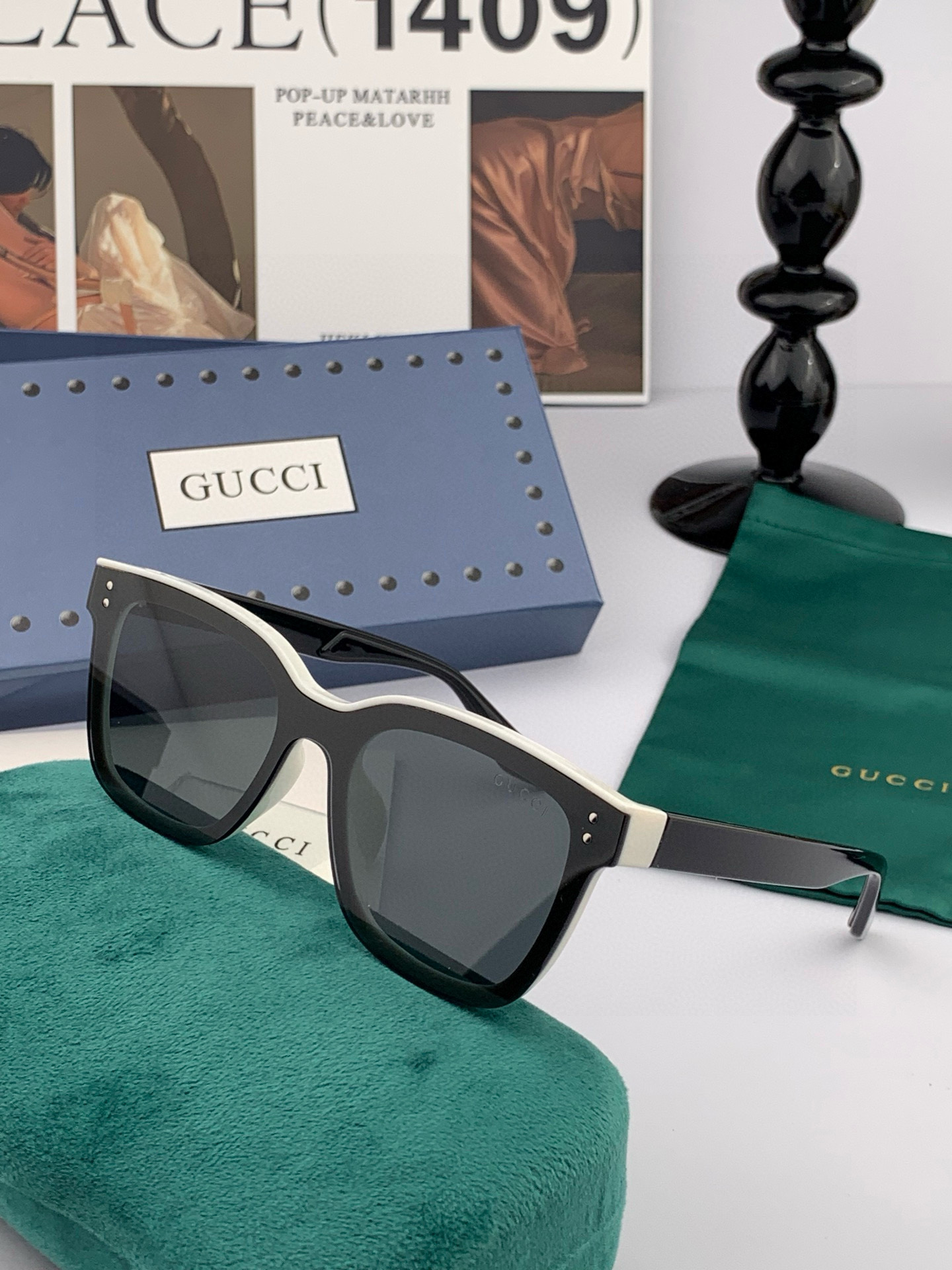   GUCCI  新款连体尼龙偏光太眼镜，情侣款时尚方框太阳镜佩戴舒适网红潮流款墨镜，大气女人范儿，大脸