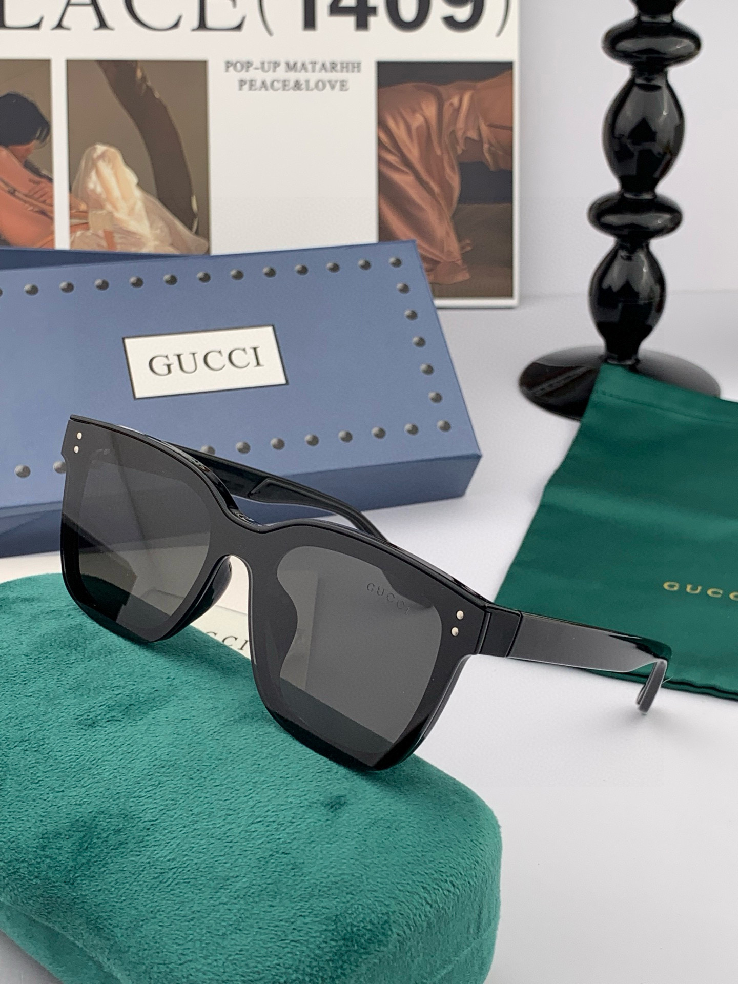   GUCCI  新款连体尼龙偏光太眼镜，情侣款时尚方框太阳镜佩戴舒适网红潮流款墨镜，大气女人范儿，大脸