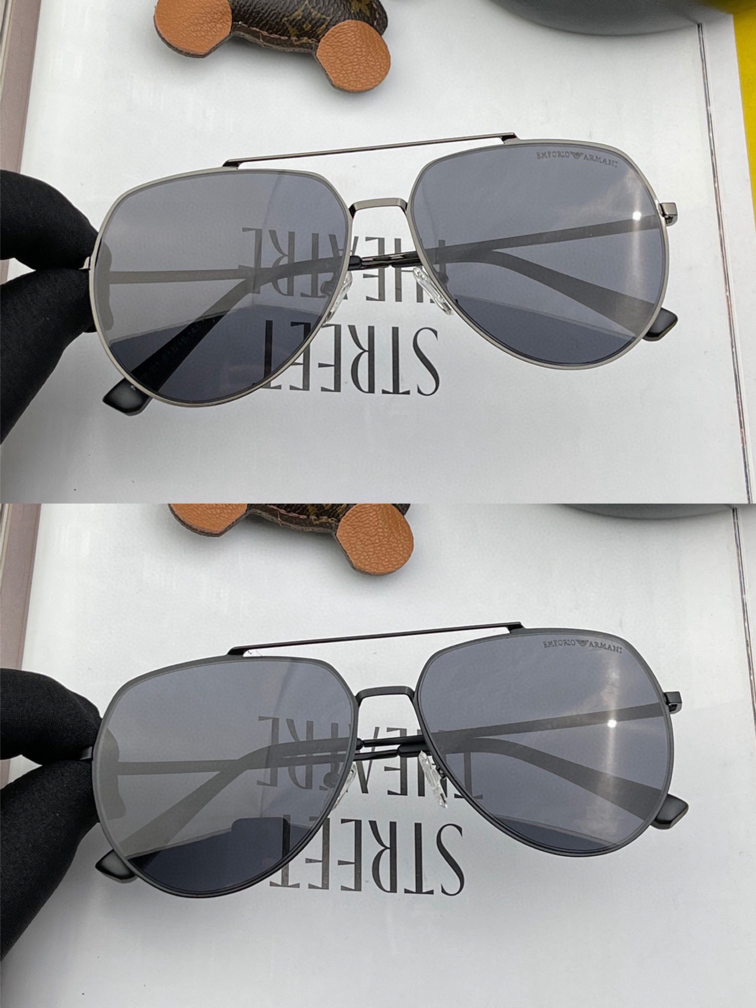        阿玛尼男款炫彩飞行员偏光太阳镜 ❤️材质：高清尼龙加厚卡槽高清偏光镜片 🌹无边框镜架💕颜👍