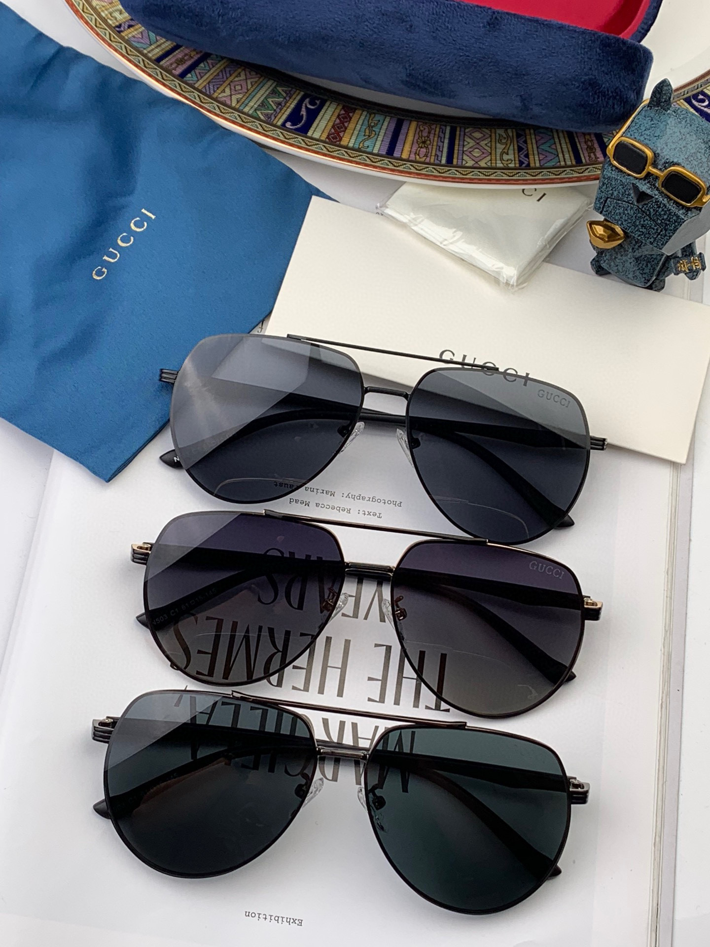        GUCCI 男款炫彩飞行员偏光太阳镜 ❤️材质：高清尼龙加厚卡槽高清偏光镜片 🌹无边框镜架