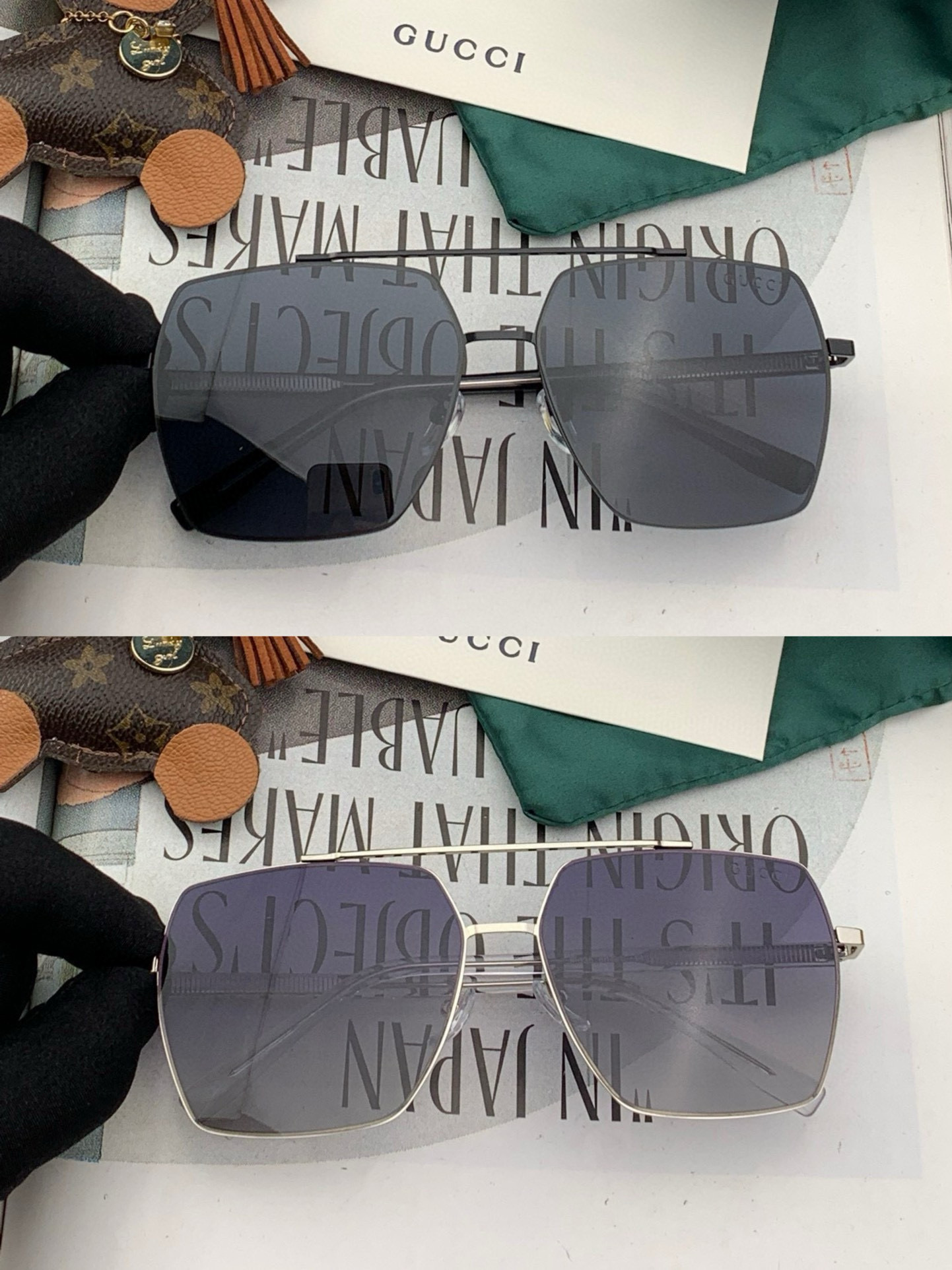        GUCCI 男款炫彩飞行员偏光太阳镜 ❤️材质：高清尼龙加厚卡槽高清偏光镜片 🌹无边框镜架