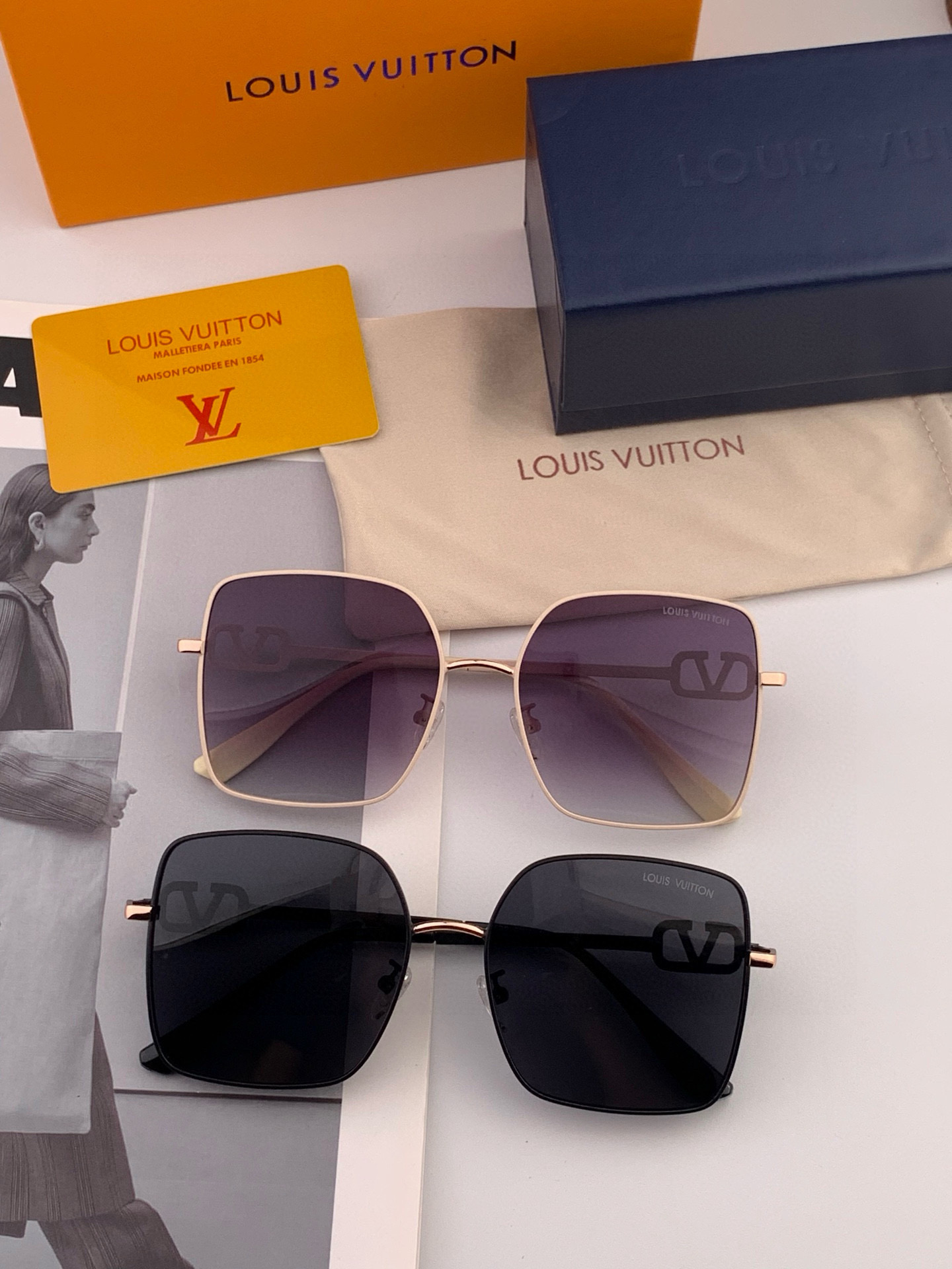   lv大框太阳镜墨镜经典的方框设计，不挑脸型，无论搭配大衣还是连衣裙都非常显气质尼龙镜片预防紫外线  