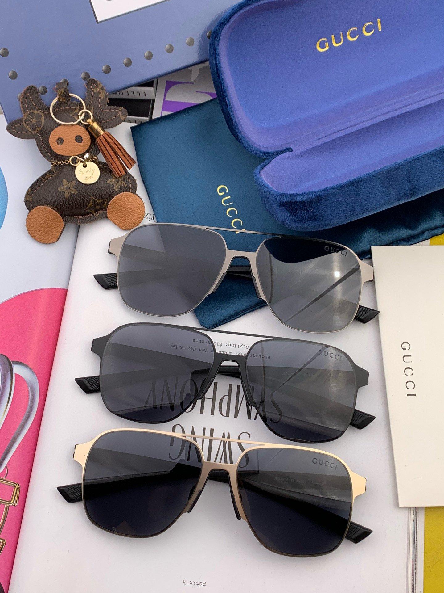         GUCCI 男款炫彩飞行员偏光太阳镜 ❤️材质：高清尼龙加厚卡槽高清偏光镜片 🌹无边框镜