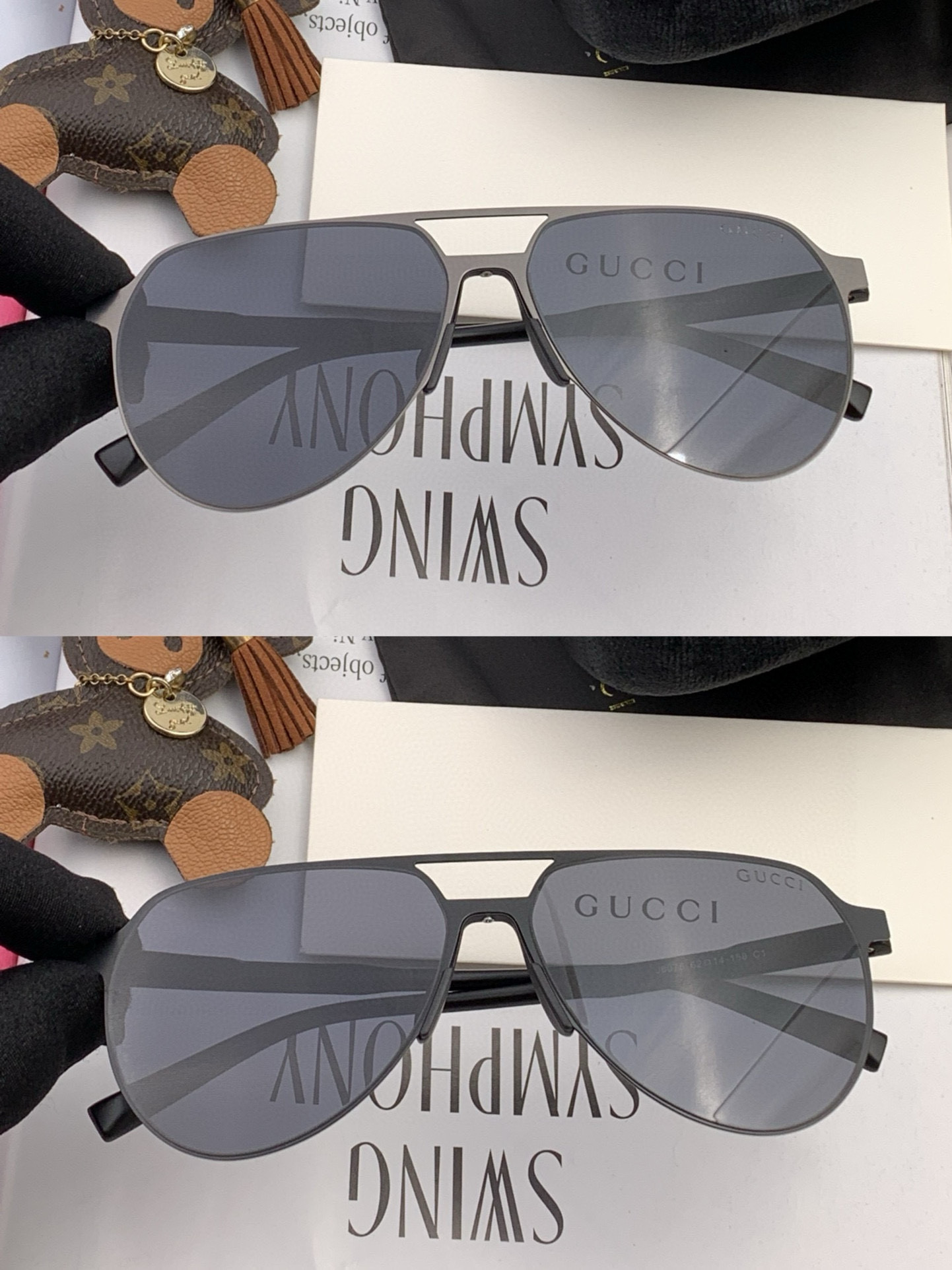         GUCCI 男款炫彩飞行员偏光太阳镜 ❤️材质：高清尼龙加厚卡槽高清偏光镜片 🌹无边框镜