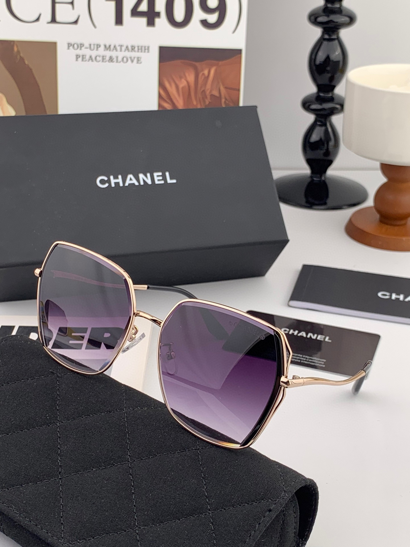 【CHANEL】香奈儿  新款尼龙偏光太眼镜，无框钻石 切边更有质感，大气女人范儿，大脸小脸都好看 ！型