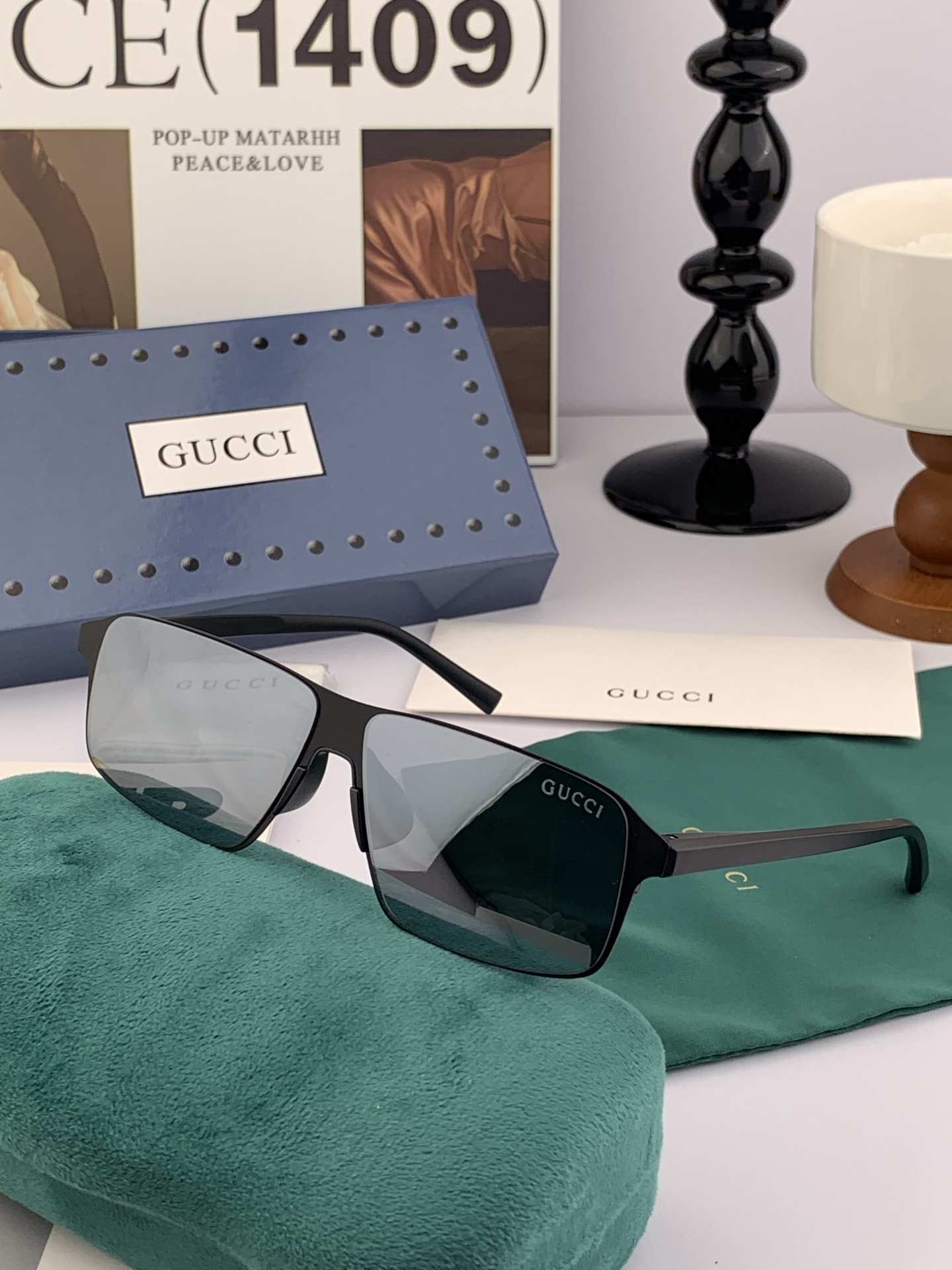         GUCCI 男款炫彩飞行员偏光太阳镜 ❤️材质：高清尼龙加厚卡槽高清偏光镜片 🌹无边框镜