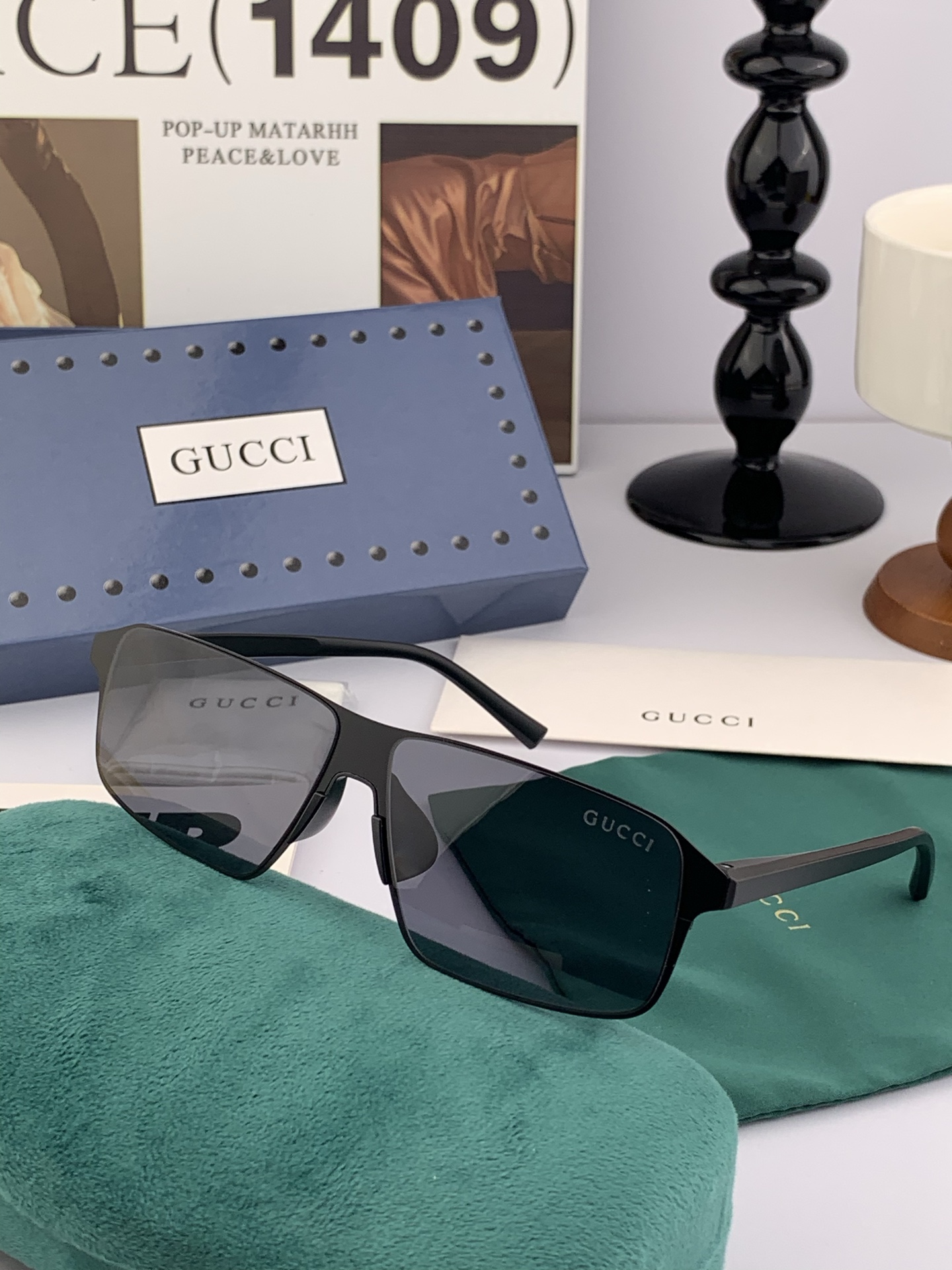         GUCCI 男款炫彩飞行员偏光太阳镜 ❤️材质：高清尼龙加厚卡槽高清偏光镜片 🌹无边框镜