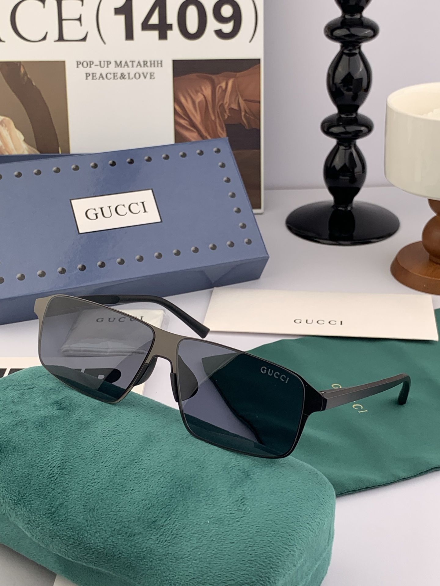         GUCCI 男款炫彩飞行员偏光太阳镜 ❤️材质：高清尼龙加厚卡槽高清偏光镜片 🌹无边框镜