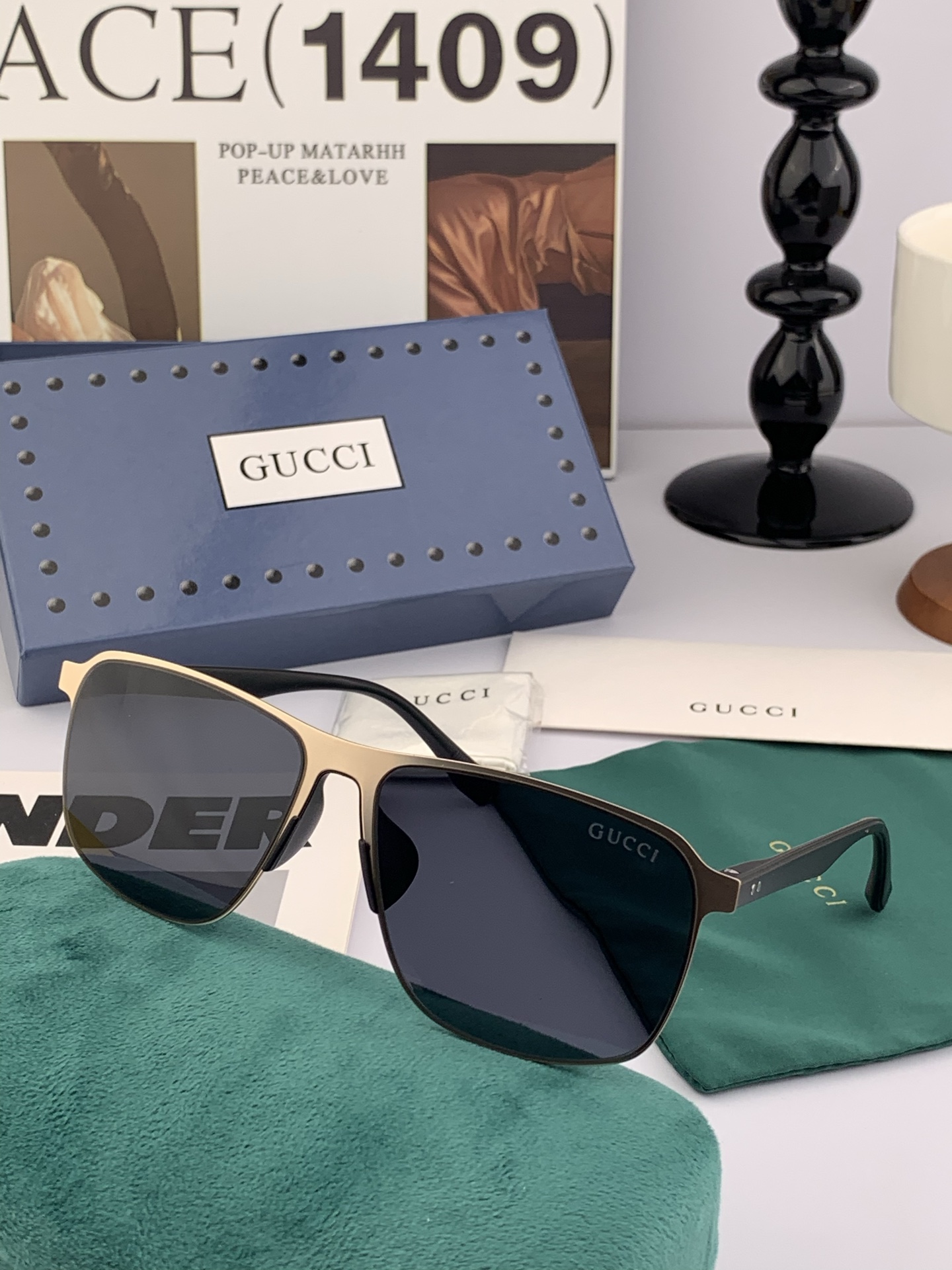         GUCCI 男款炫彩飞行员偏光太阳镜 ❤️材质：高清尼龙加厚卡槽高清偏光镜片 🌹无边框镜