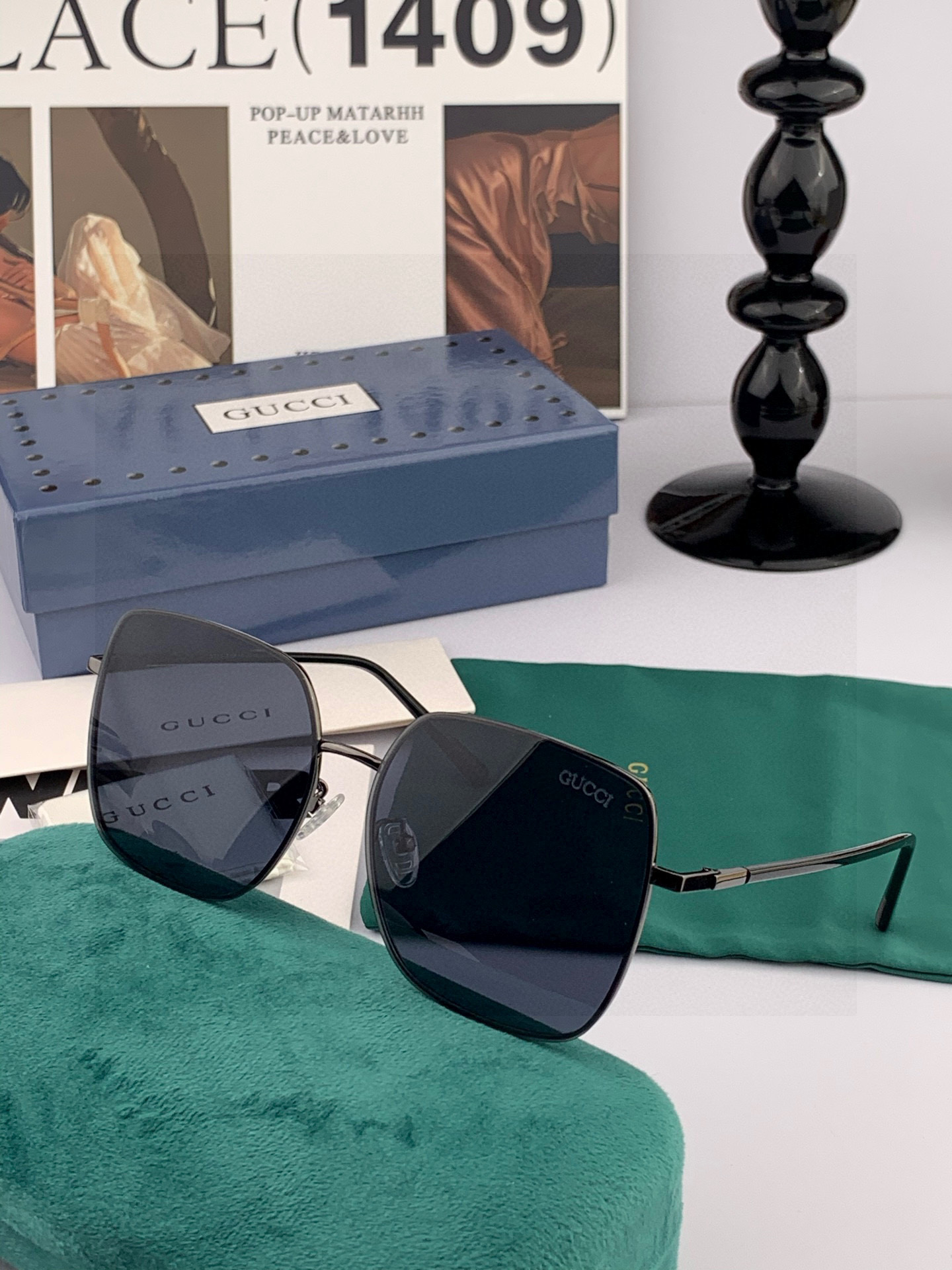        GUCCI 男款炫彩飞行员偏光太阳镜 ❤️材质：高清尼龙加厚卡槽高清偏光镜片 🌹无边框镜架