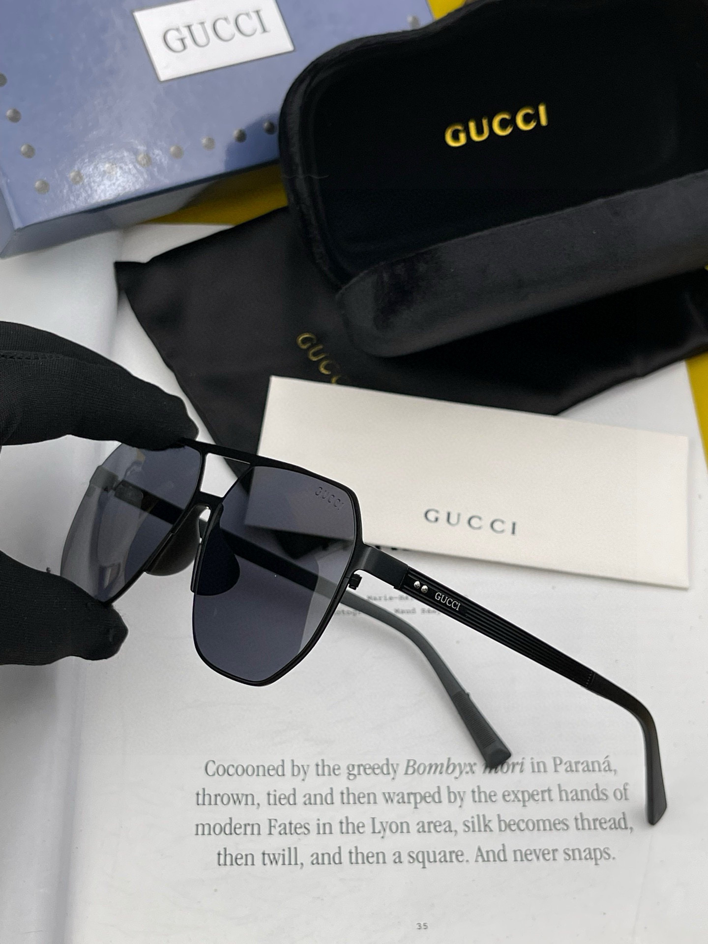         GUCCI 男款炫彩飞行员偏光太阳镜 ❤️材质：高清尼龙加厚卡槽高清偏光镜片 🌹无边框镜