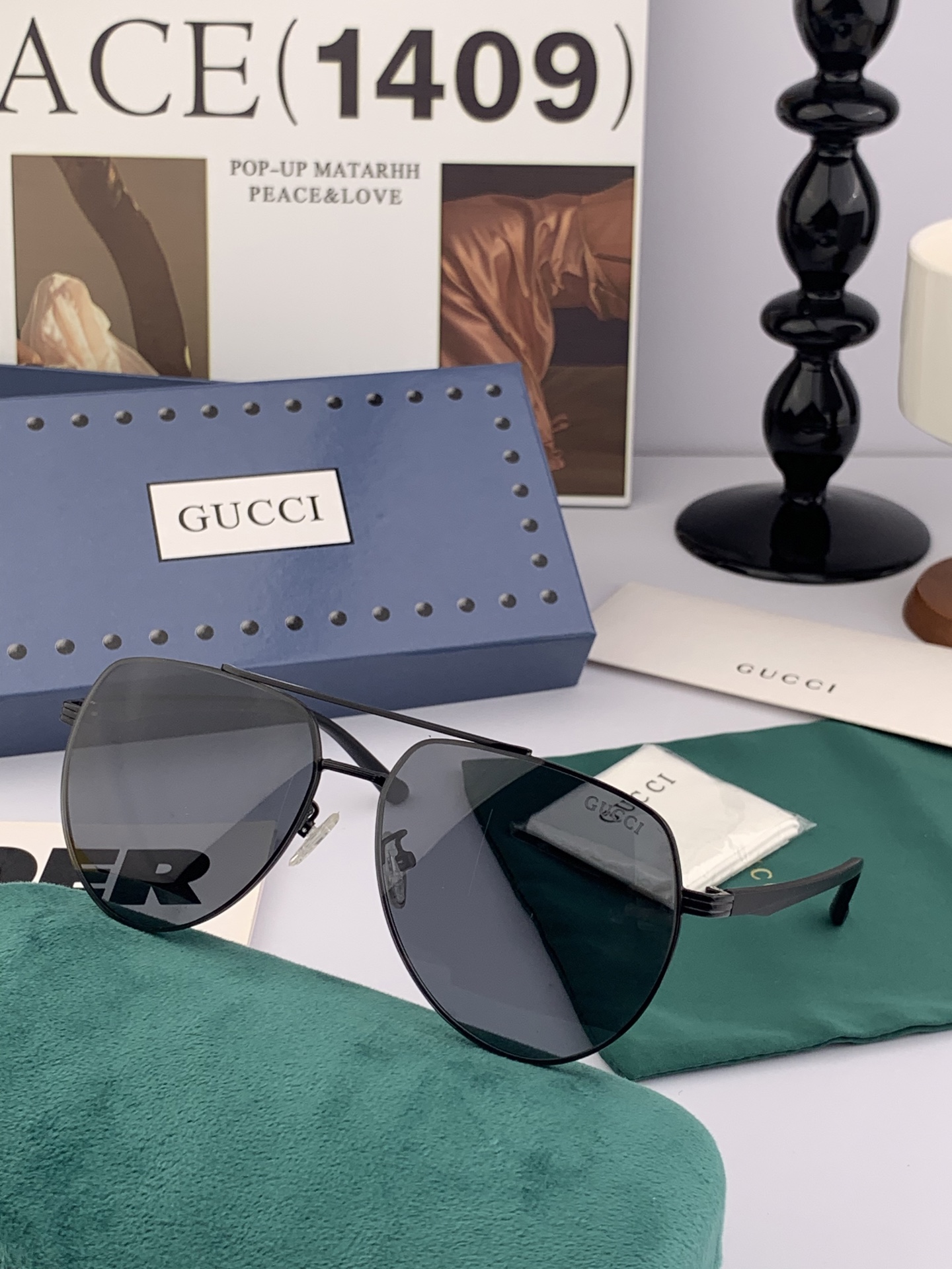        GUCCI 男款炫彩飞行员偏光太阳镜 ❤️材质：高清尼龙加厚卡槽高清偏光镜片 🌹无边框镜架