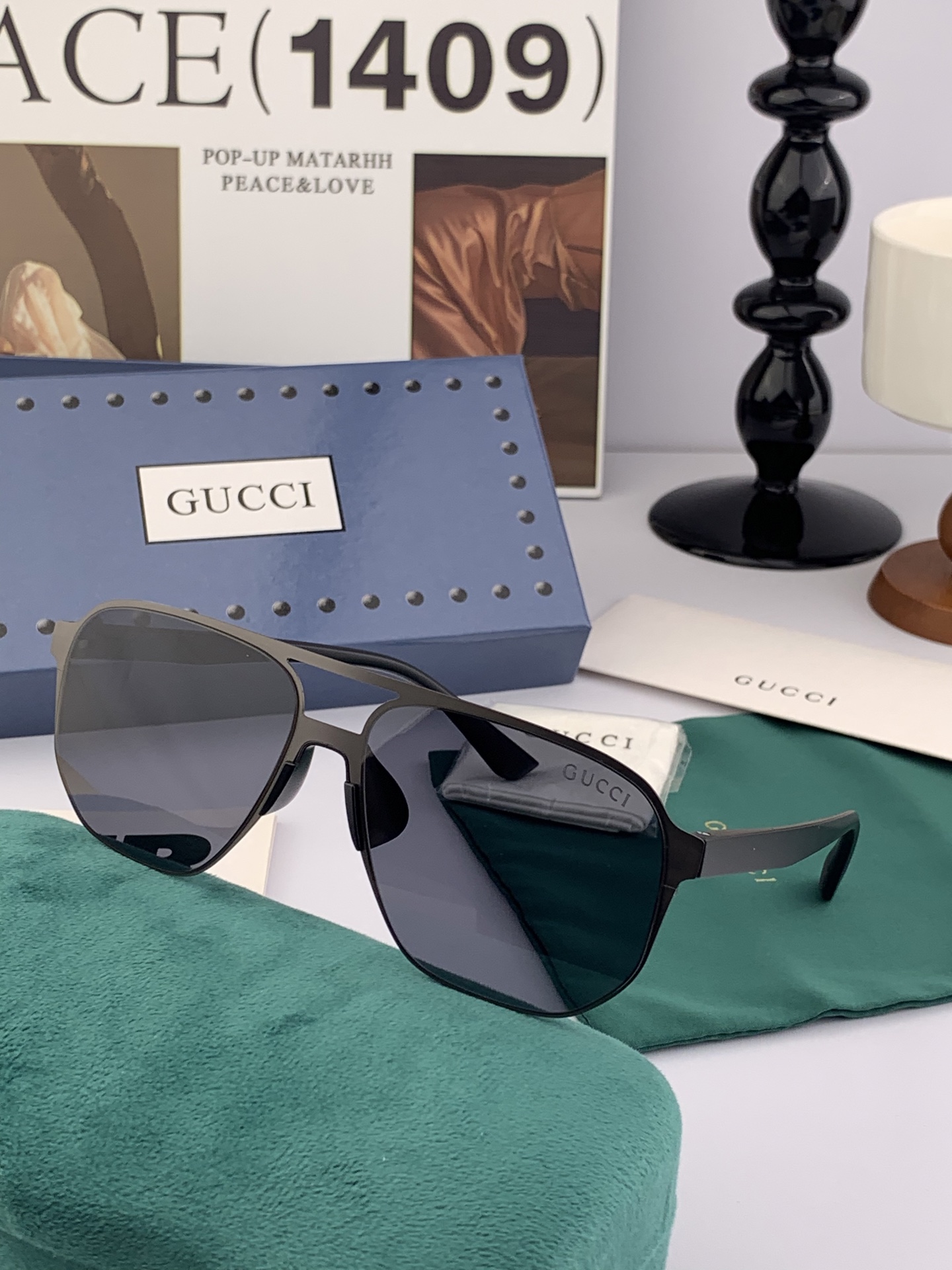         GUCCI 男款炫彩飞行员偏光太阳镜 ❤️材质：高清尼龙加厚卡槽高清偏光镜片 🌹无边框镜