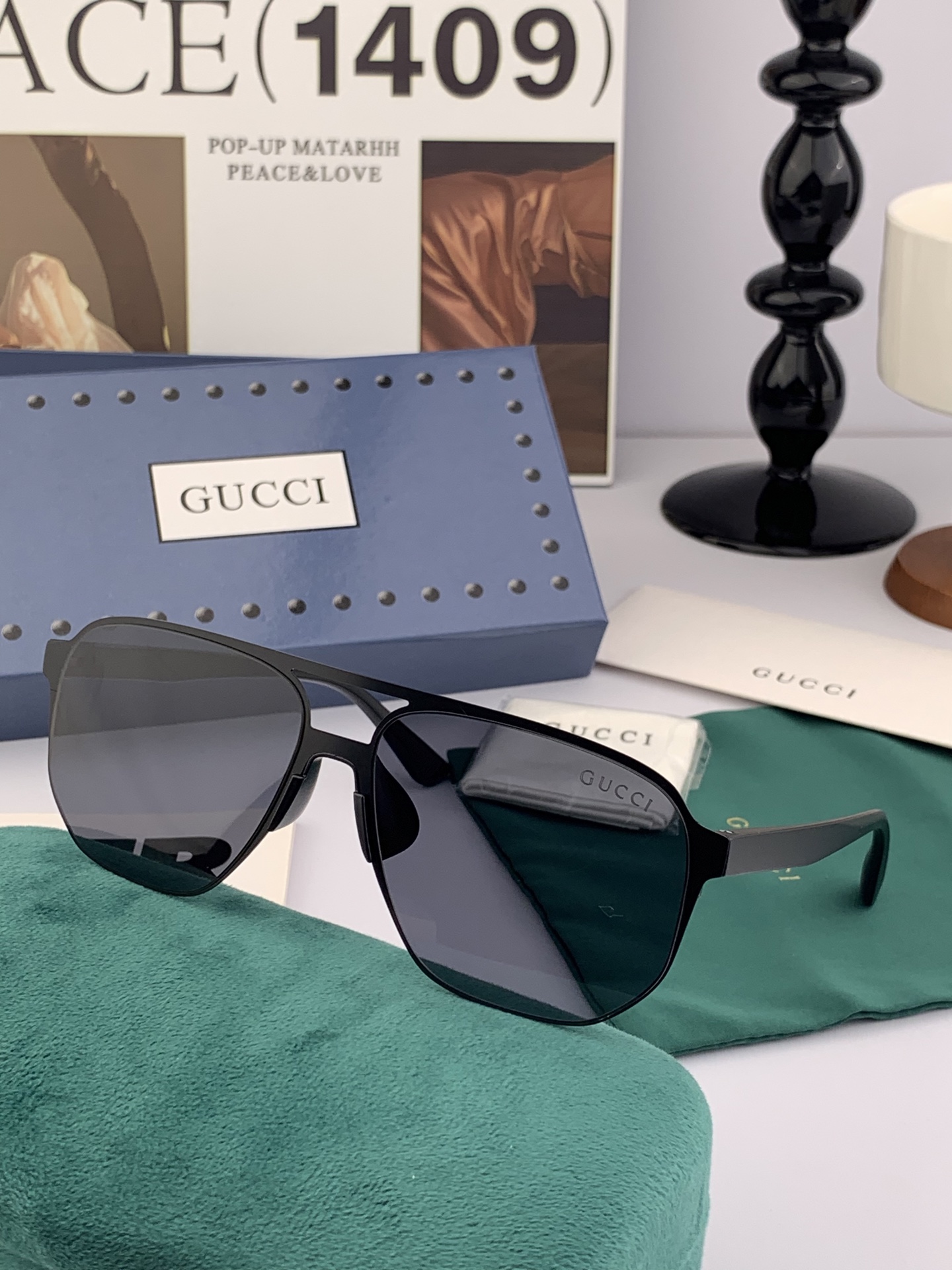         GUCCI 男款炫彩飞行员偏光太阳镜 ❤️材质：高清尼龙加厚卡槽高清偏光镜片 🌹无边框镜