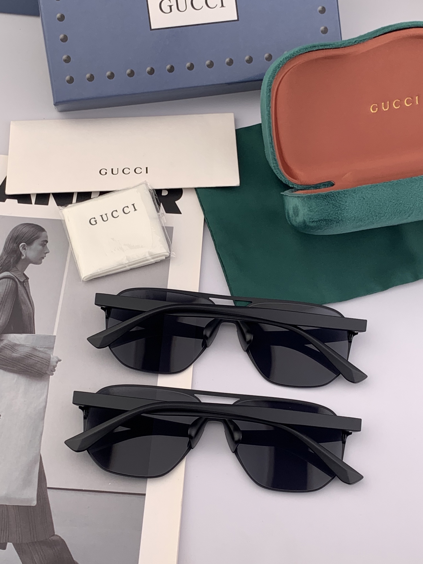         GUCCI 男款炫彩飞行员偏光太阳镜 ❤️材质：高清尼龙加厚卡槽高清偏光镜片 🌹无边框镜