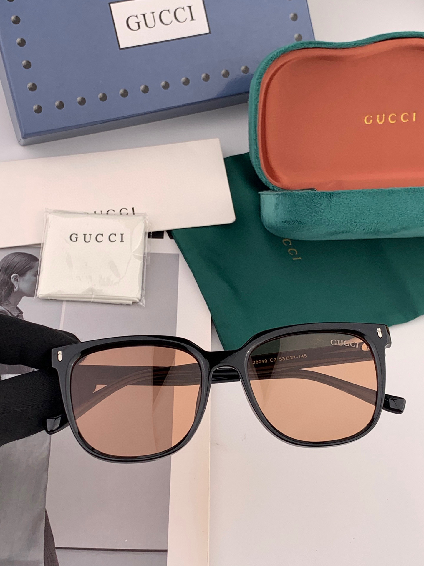 🔺 【GUCCI】开春新款 潮流爆款 时尚方框偏光太阳镜 高品质 佩戴舒适 网红潮款墨镜 女士高清尼龙偏