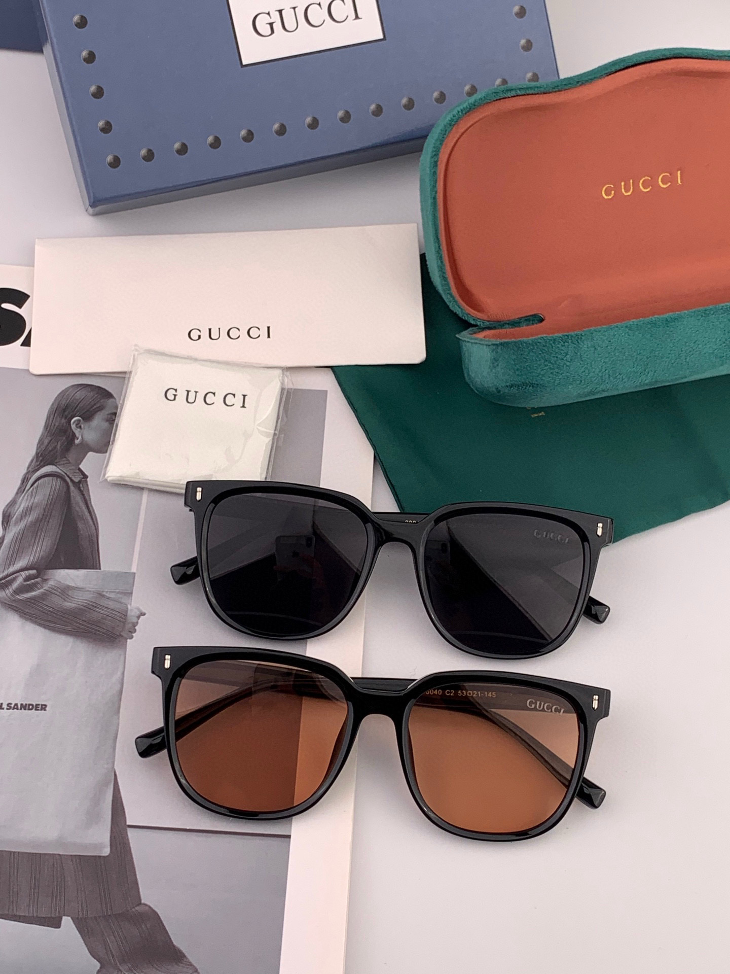 🔺 【GUCCI】开春新款 潮流爆款 时尚方框偏光太阳镜 高品质 佩戴舒适 网红潮款墨镜 女士高清尼龙偏