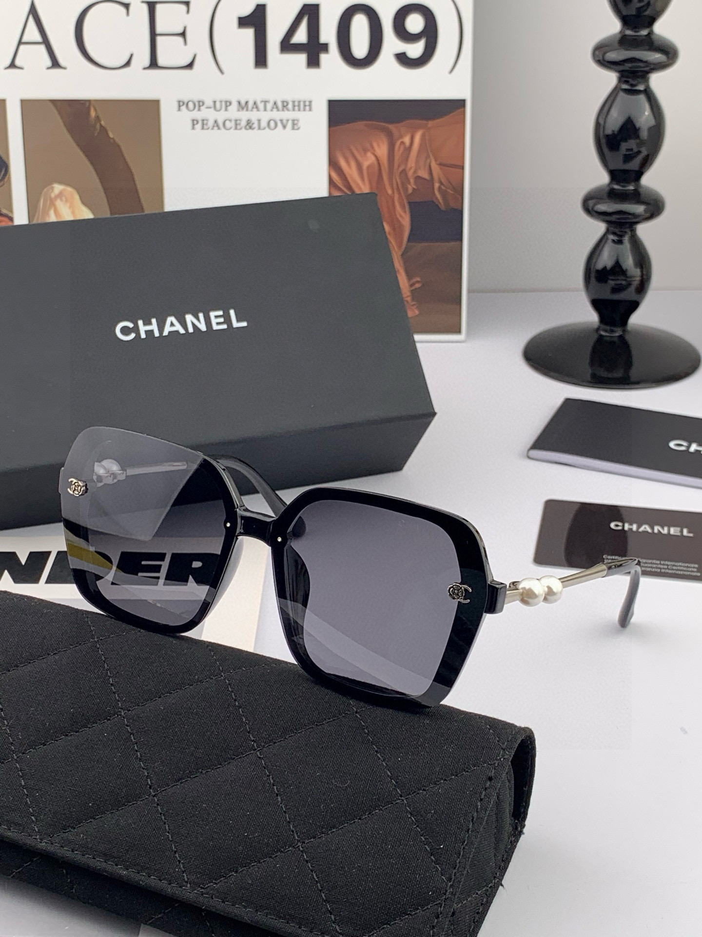 🔺CHANEL🔻2025官方早春新款，众多明星同款色香奈儿‼️‼️新款珍珠大框偏光墨镜 ，🌈🌈宝丽来超清