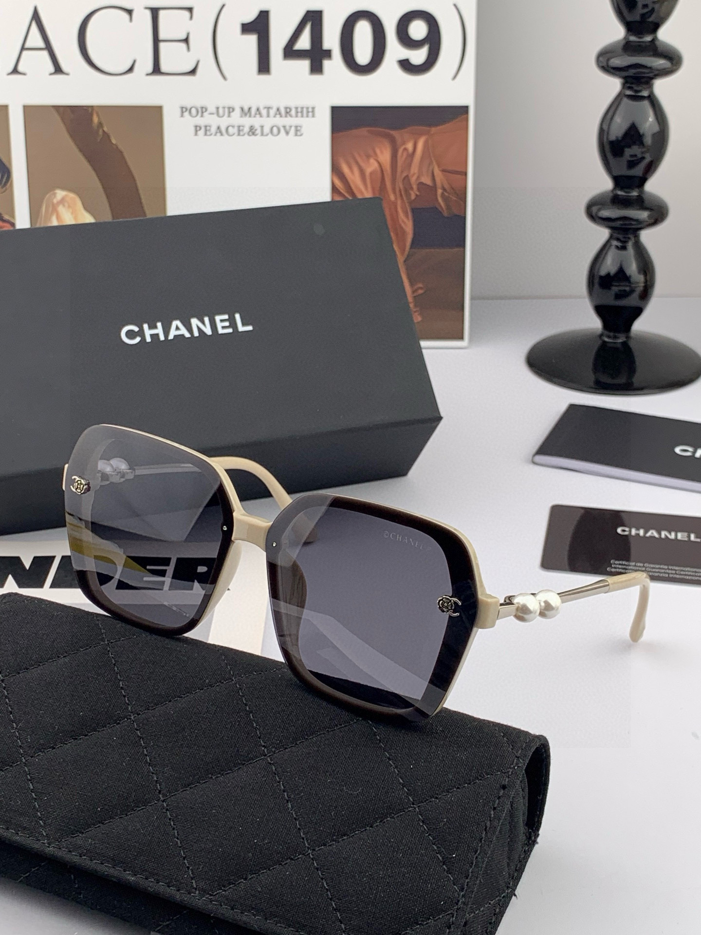 🔺CHANEL🔻2025官方早春新款，众多明星同款色香奈儿‼️‼️新款珍珠大框偏光墨镜 ，🌈🌈宝丽来超清