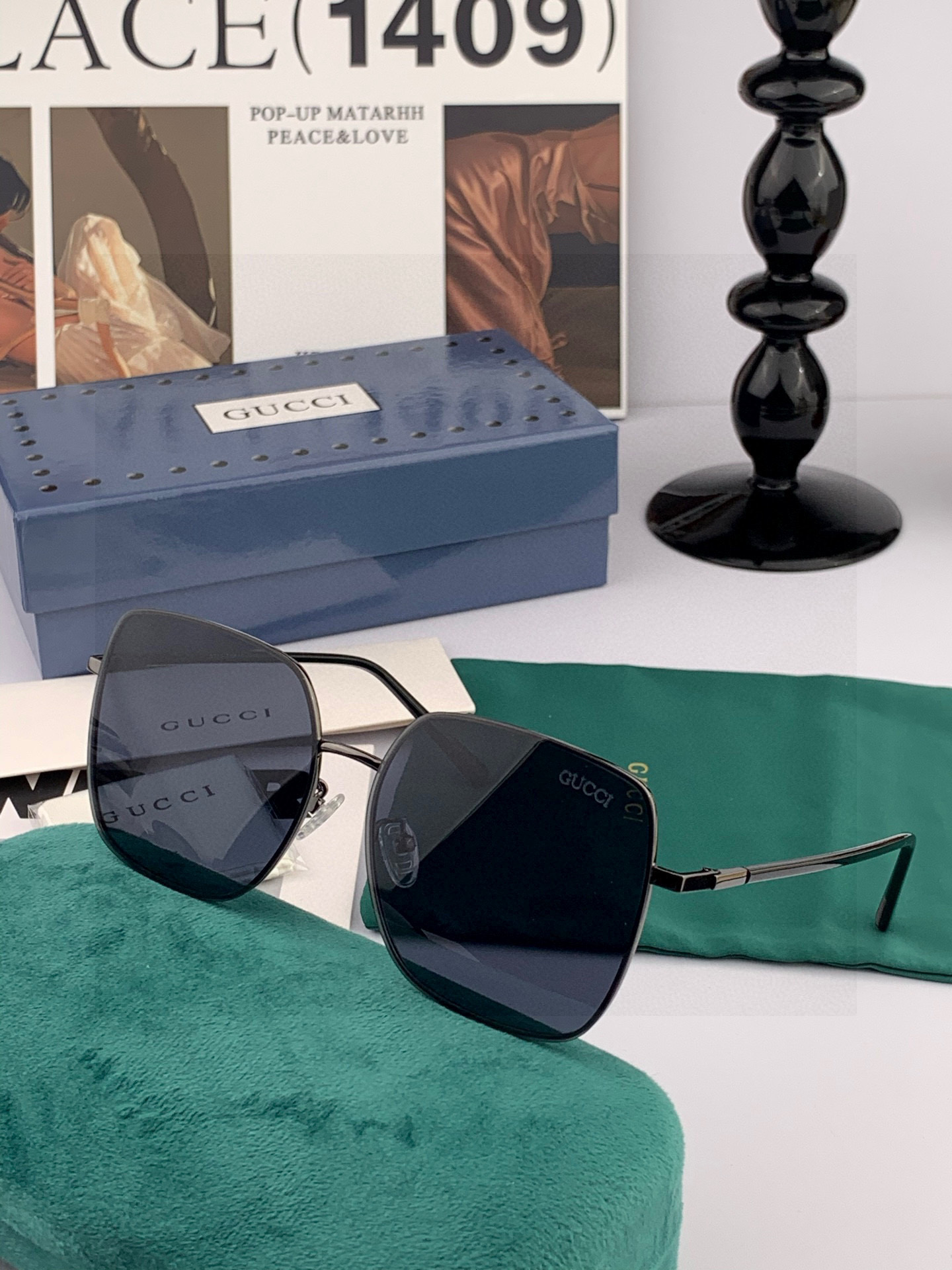        GUCCI 男款炫彩飞行员偏光太阳镜 ❤️材质：高清尼龙加厚卡槽高清偏光镜片 🌹无边框镜架