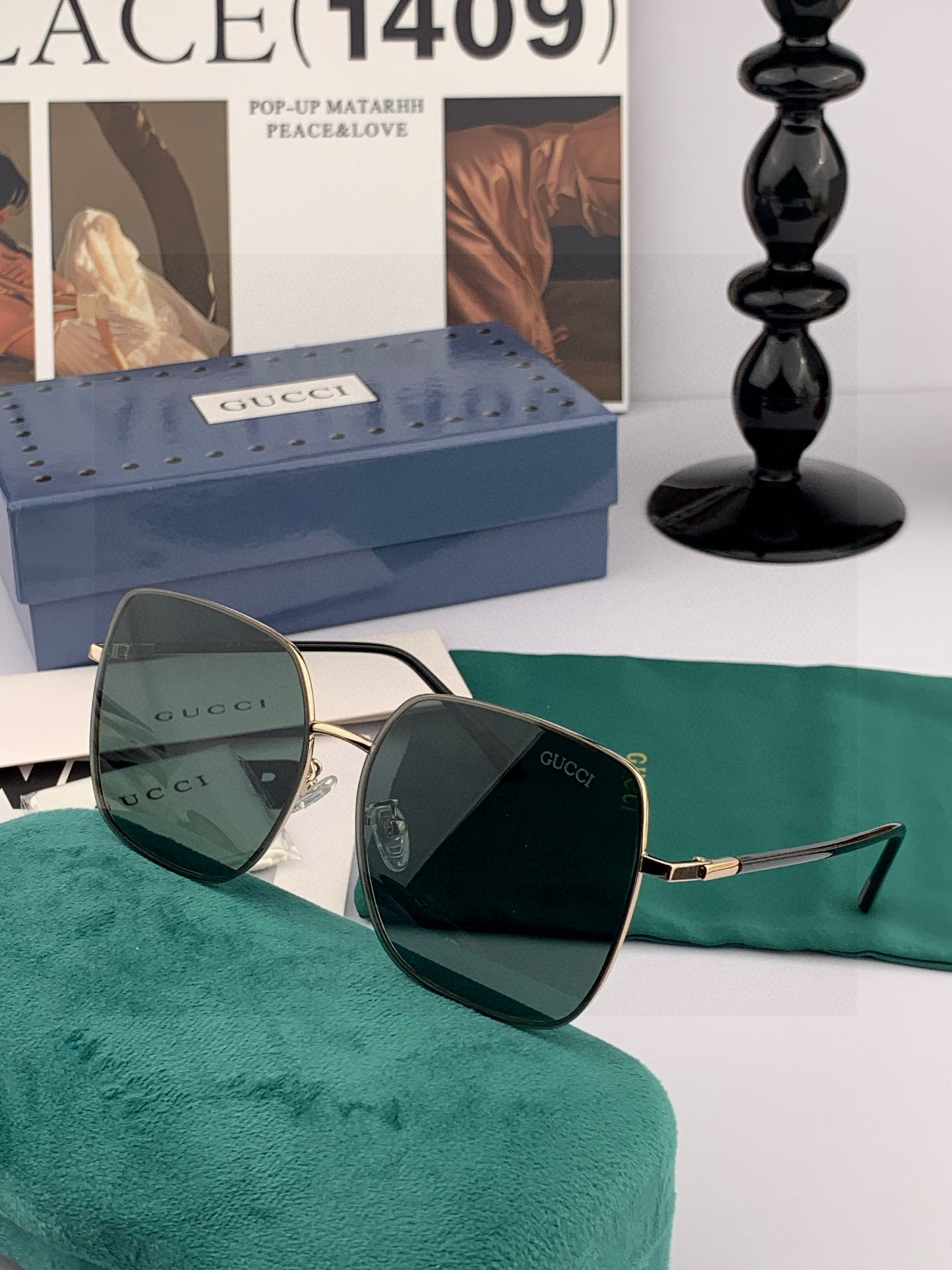        GUCCI 男款炫彩飞行员偏光太阳镜 ❤️材质：高清尼龙加厚卡槽高清偏光镜片 🌹无边框镜架