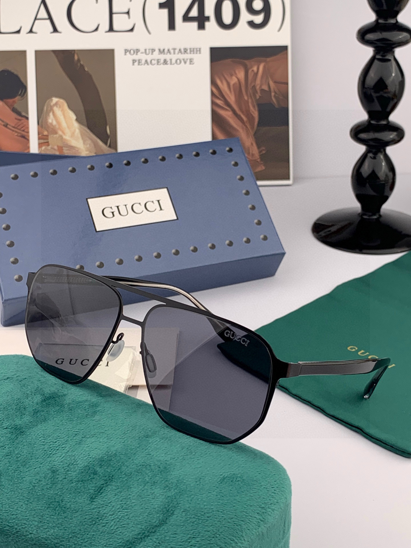        GUCCI 男款炫彩飞行员偏光太阳镜 ❤️材质：高清尼龙加厚卡槽高清偏光镜片 🌹无边框镜架