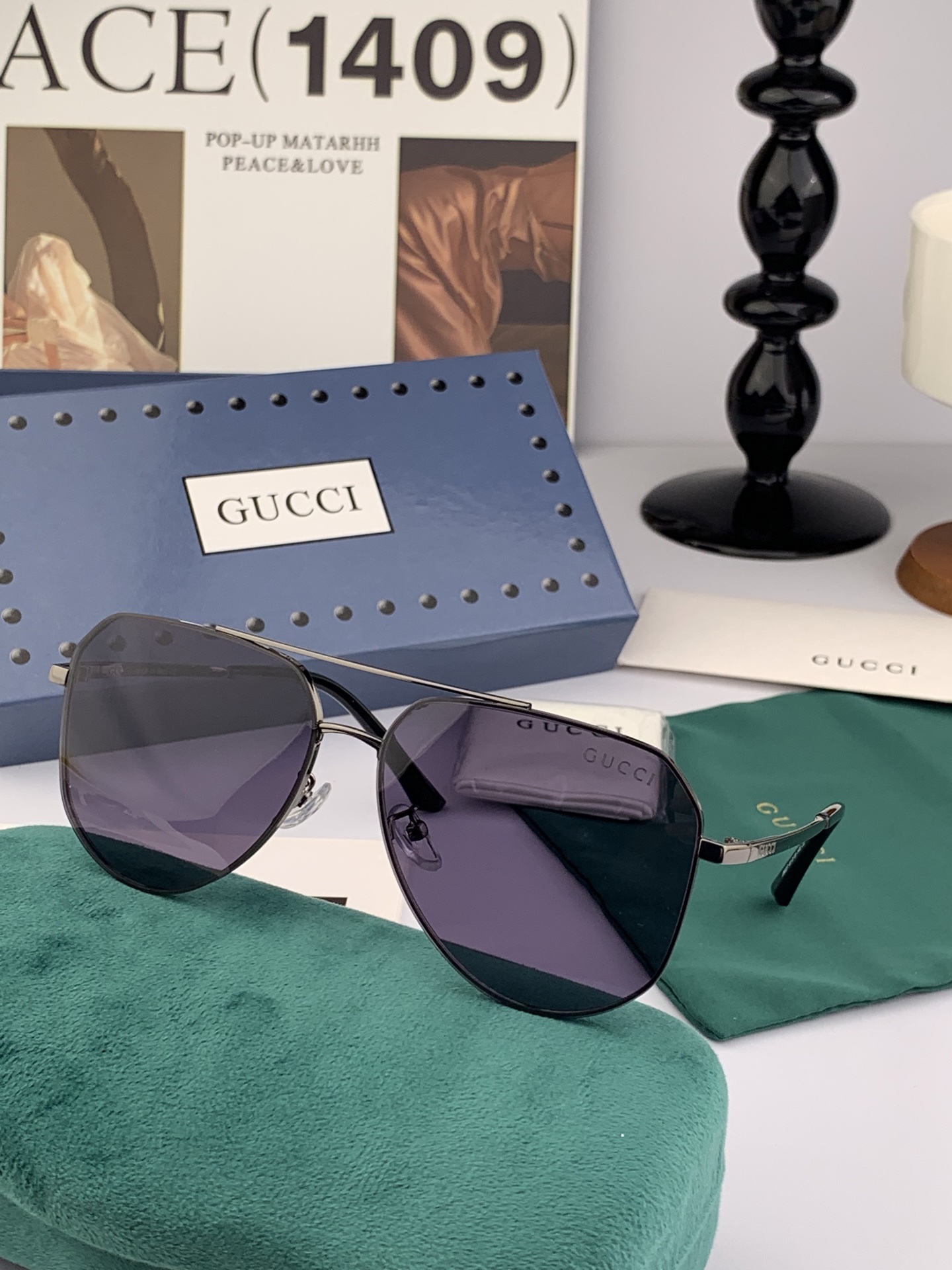         GUCCI 男款炫彩飞行员偏光太阳镜 ❤️材质：高清尼龙加厚卡槽高清偏光镜片 🌹无边框镜