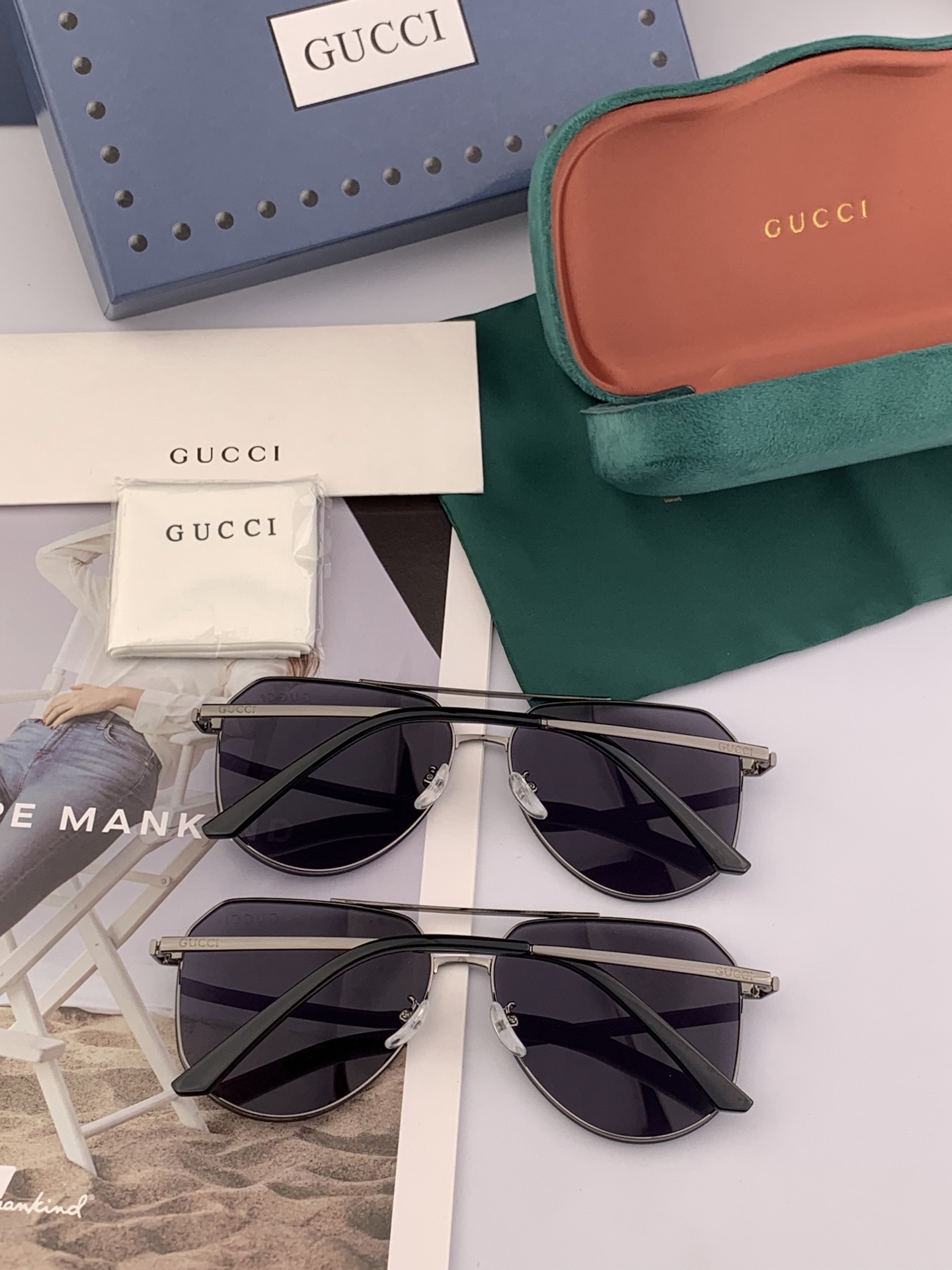         GUCCI 男款炫彩飞行员偏光太阳镜 ❤️材质：高清尼龙加厚卡槽高清偏光镜片 🌹无边框镜