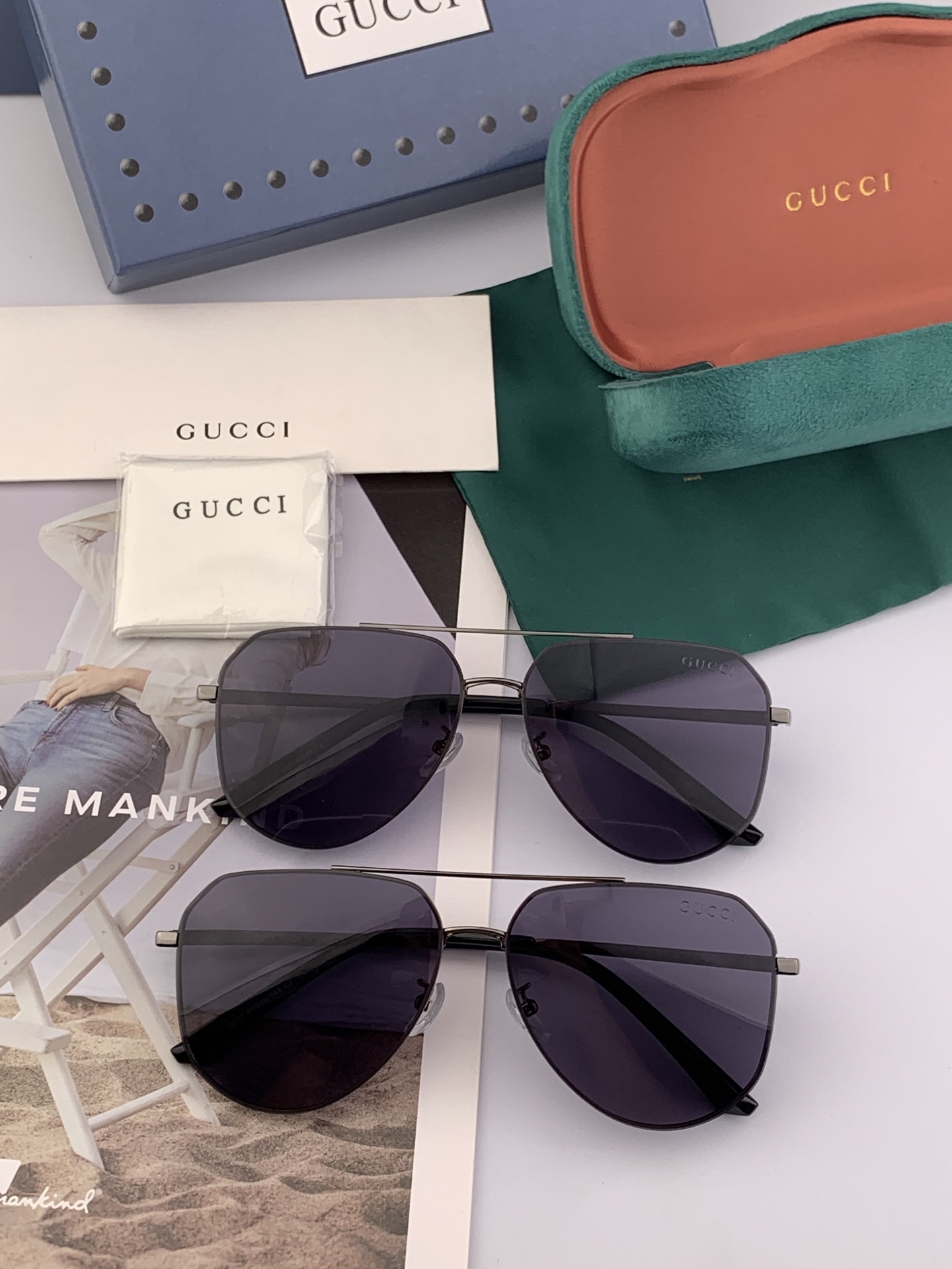         GUCCI 男款炫彩飞行员偏光太阳镜 ❤️材质：高清尼龙加厚卡槽高清偏光镜片 🌹无边框镜