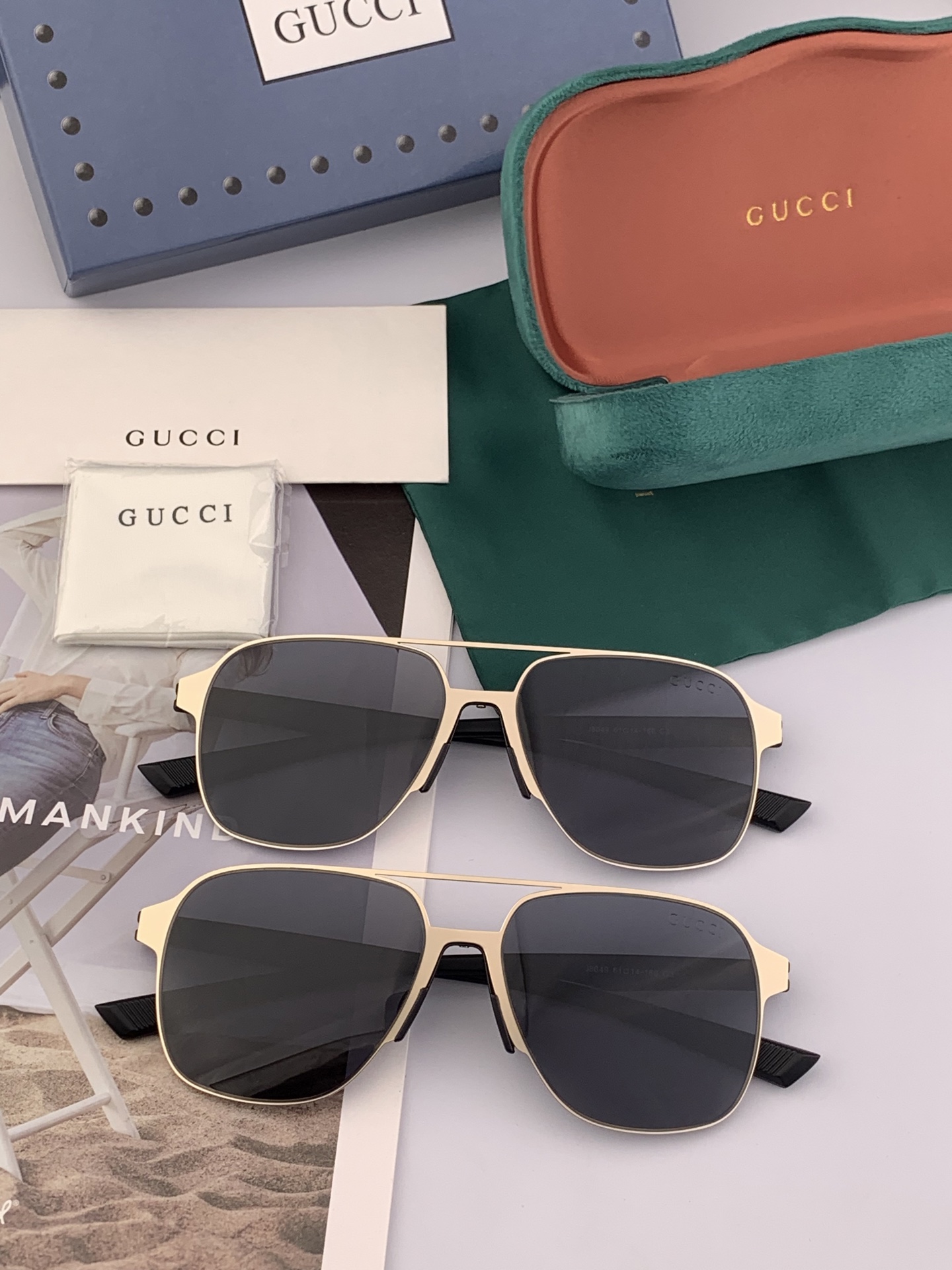         GUCCI 男款炫彩飞行员偏光太阳镜 ❤️材质：高清尼龙加厚卡槽高清偏光镜片 🌹无边框镜