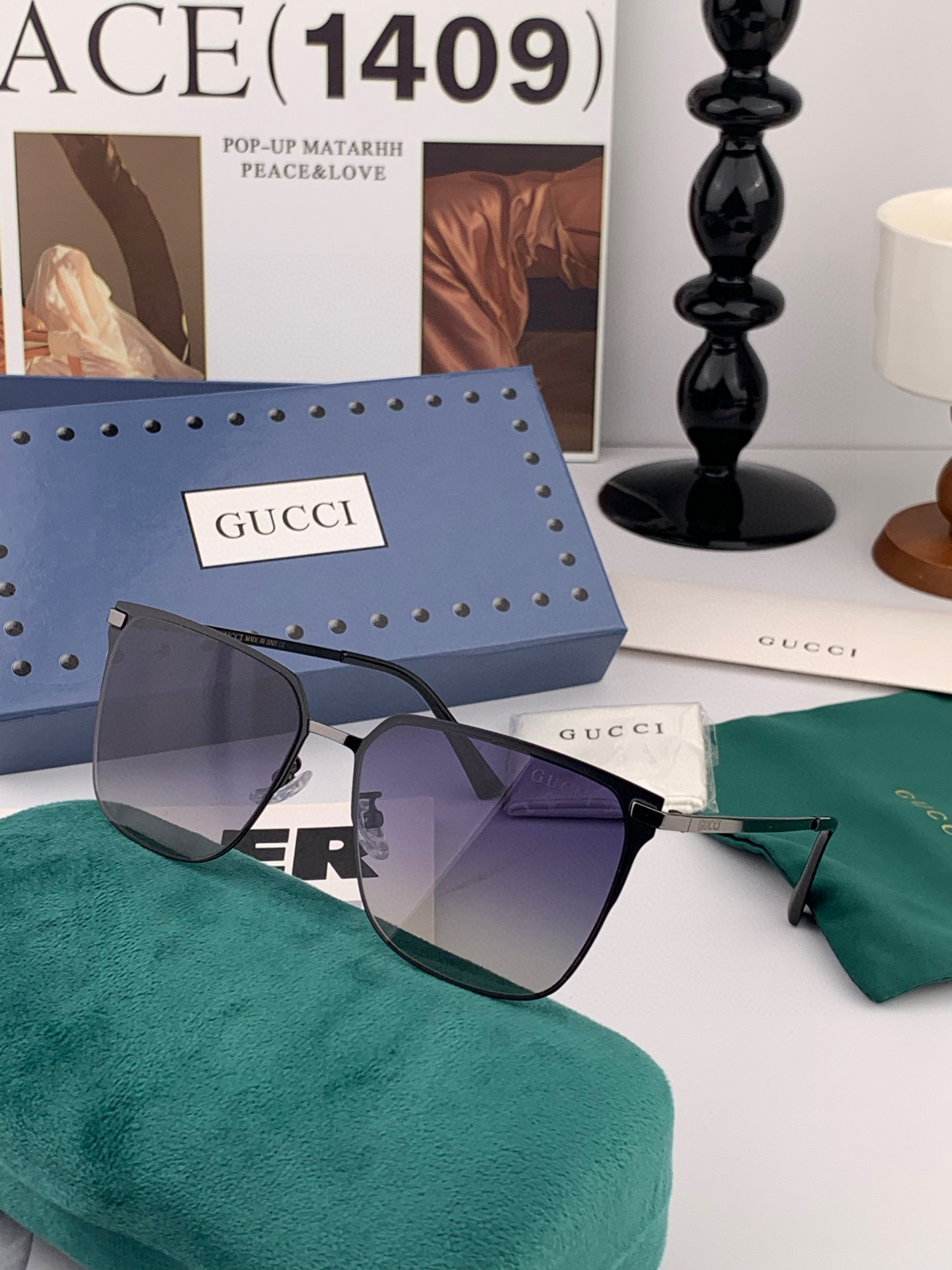        GUCCI 男款炫彩飞行员偏光太阳镜 ❤️材质：高清尼龙加厚卡槽高清偏光镜片 🌹无边框镜架