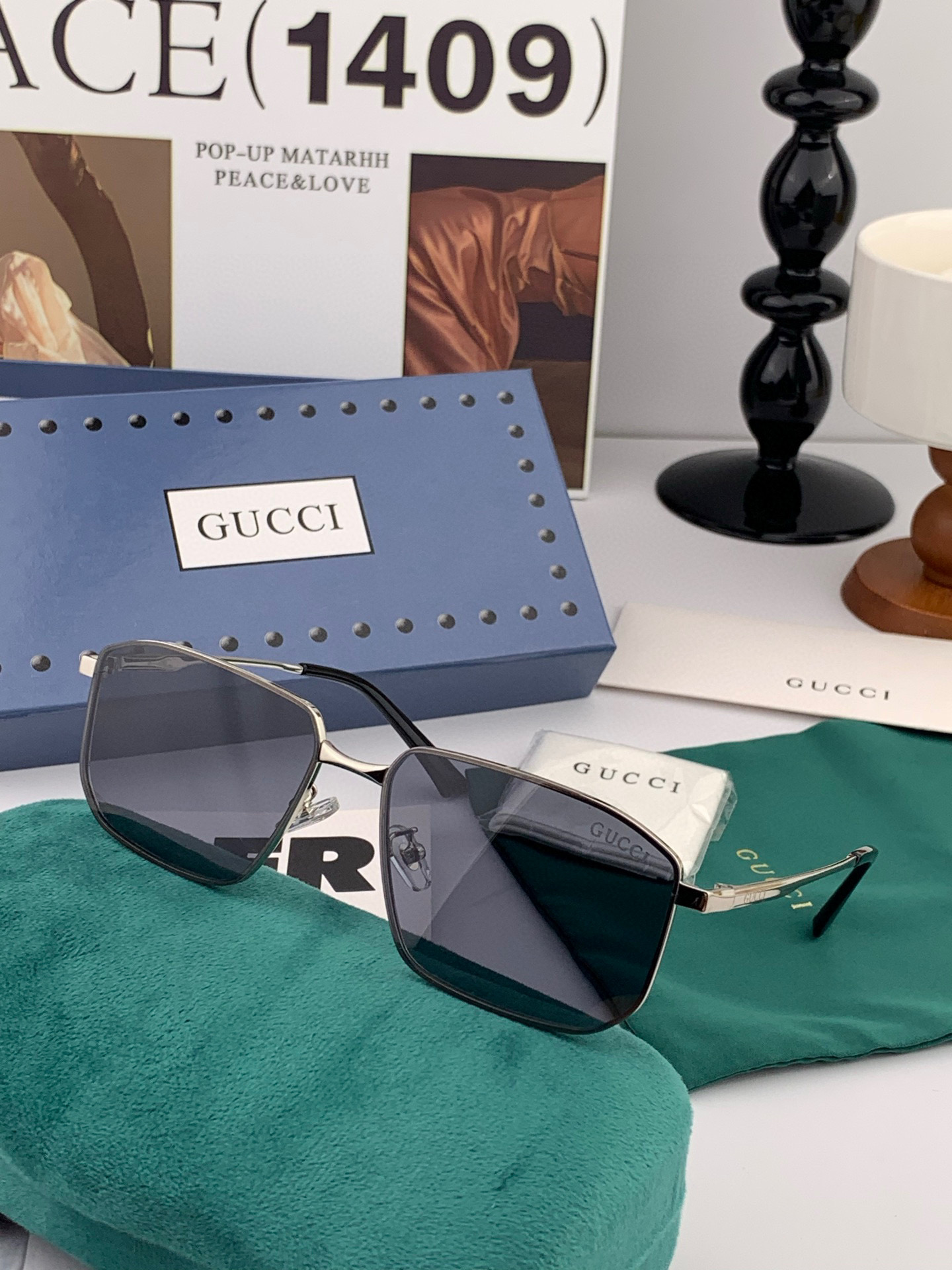         GUCCI 男款炫彩飞行员偏光太阳镜 ❤️材质：高清尼龙加厚卡槽高清偏光镜片 🌹无边框镜