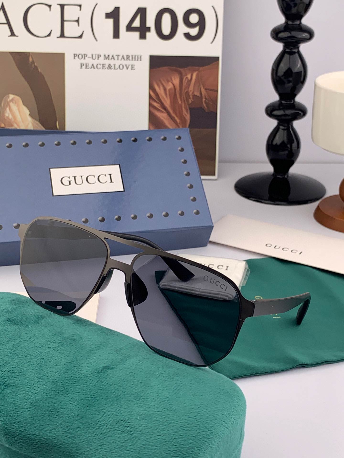         GUCCI 男款炫彩飞行员偏光太阳镜 ❤️材质：高清尼龙加厚卡槽高清偏光镜片 🌹无边框镜