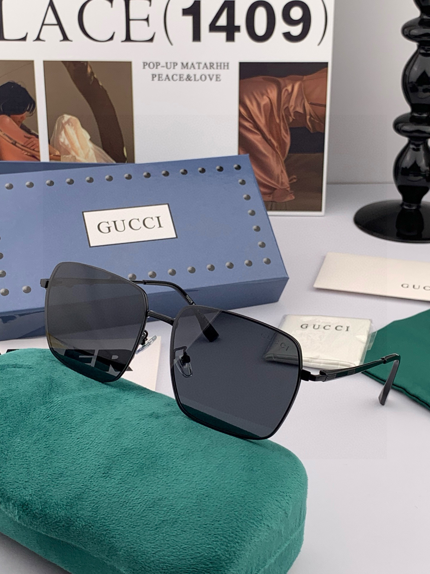        GUCCI 男款炫彩飞行员偏光太阳镜 ❤️材质：高清尼龙加厚卡槽高清偏光镜片 🌹无边框镜架