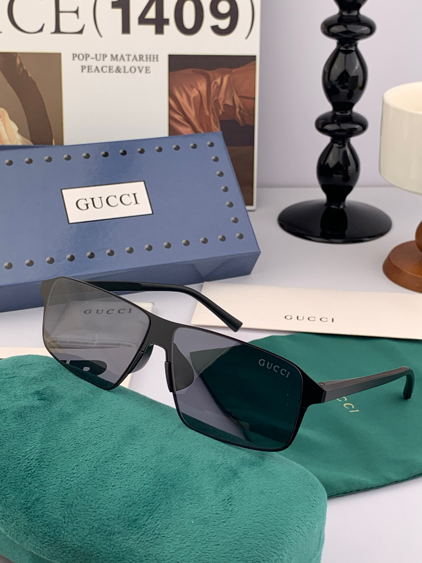         GUCCI 男款炫彩飞行员偏光太阳镜 ❤️材质：高清尼龙加厚卡槽高清偏光镜片 🌹无边框镜