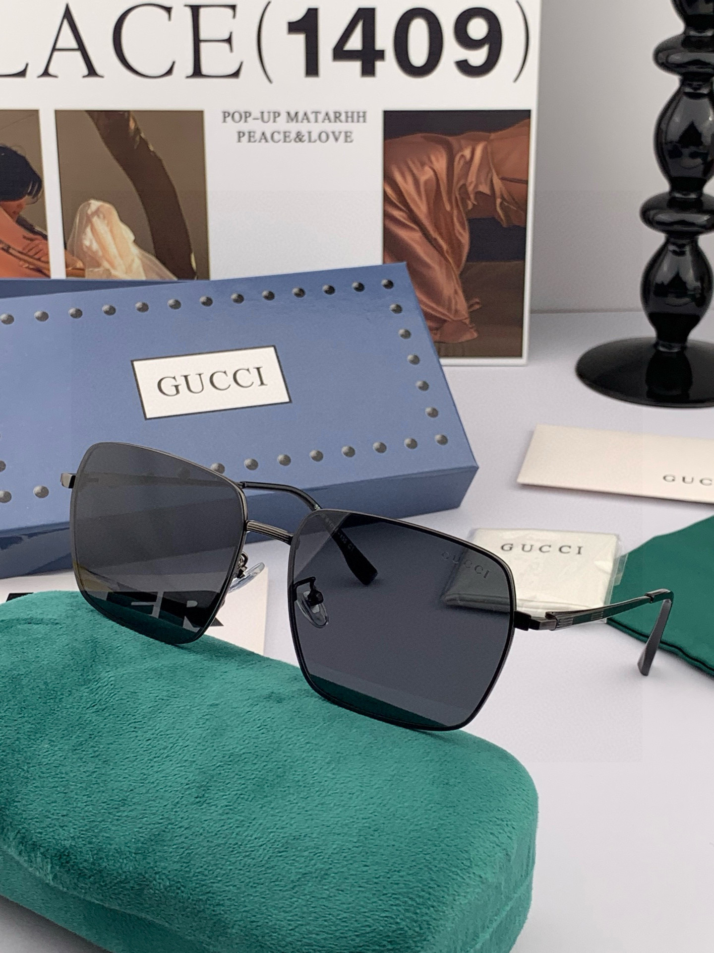        GUCCI 男款炫彩飞行员偏光太阳镜 ❤️材质：高清尼龙加厚卡槽高清偏光镜片 🌹无边框镜架