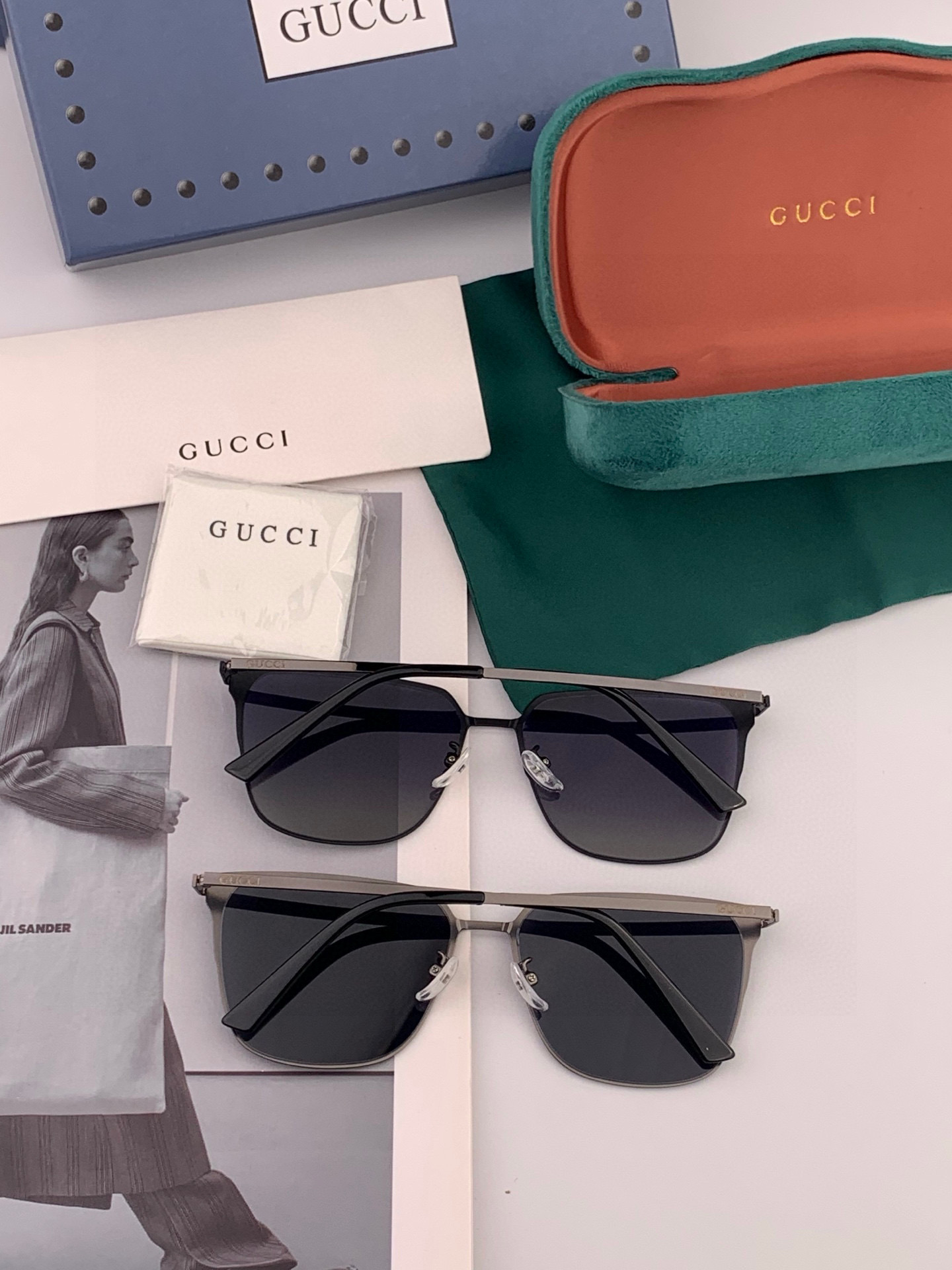         GUCCI 男款炫彩飞行员偏光太阳镜 ❤️材质：高清尼龙加厚卡槽高清偏光镜片 🌹无边框镜