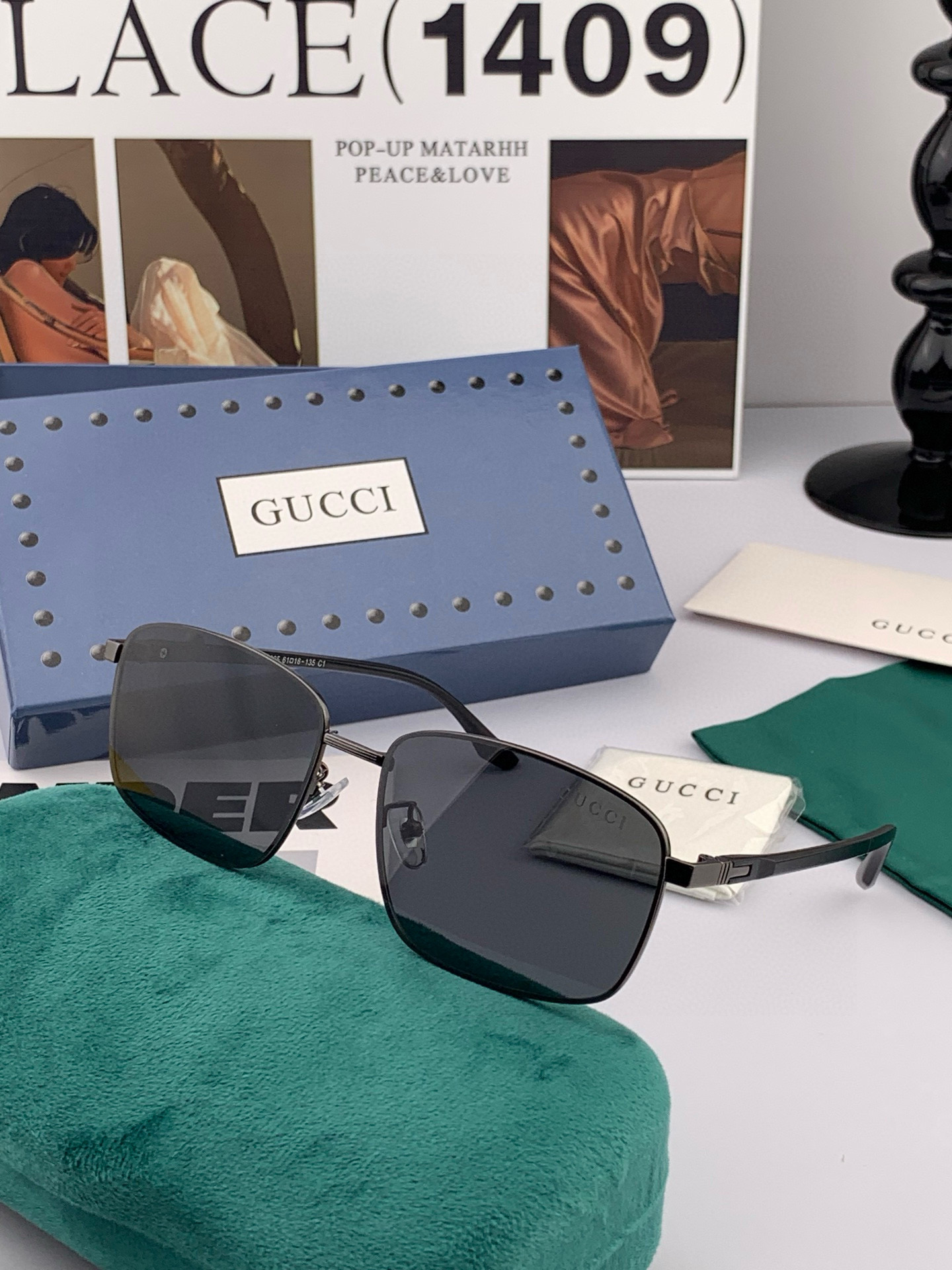         GUCCI 男款炫彩飞行员偏光太阳镜 ❤️材质：高清尼龙加厚卡槽高清偏光镜片 🌹无边框镜